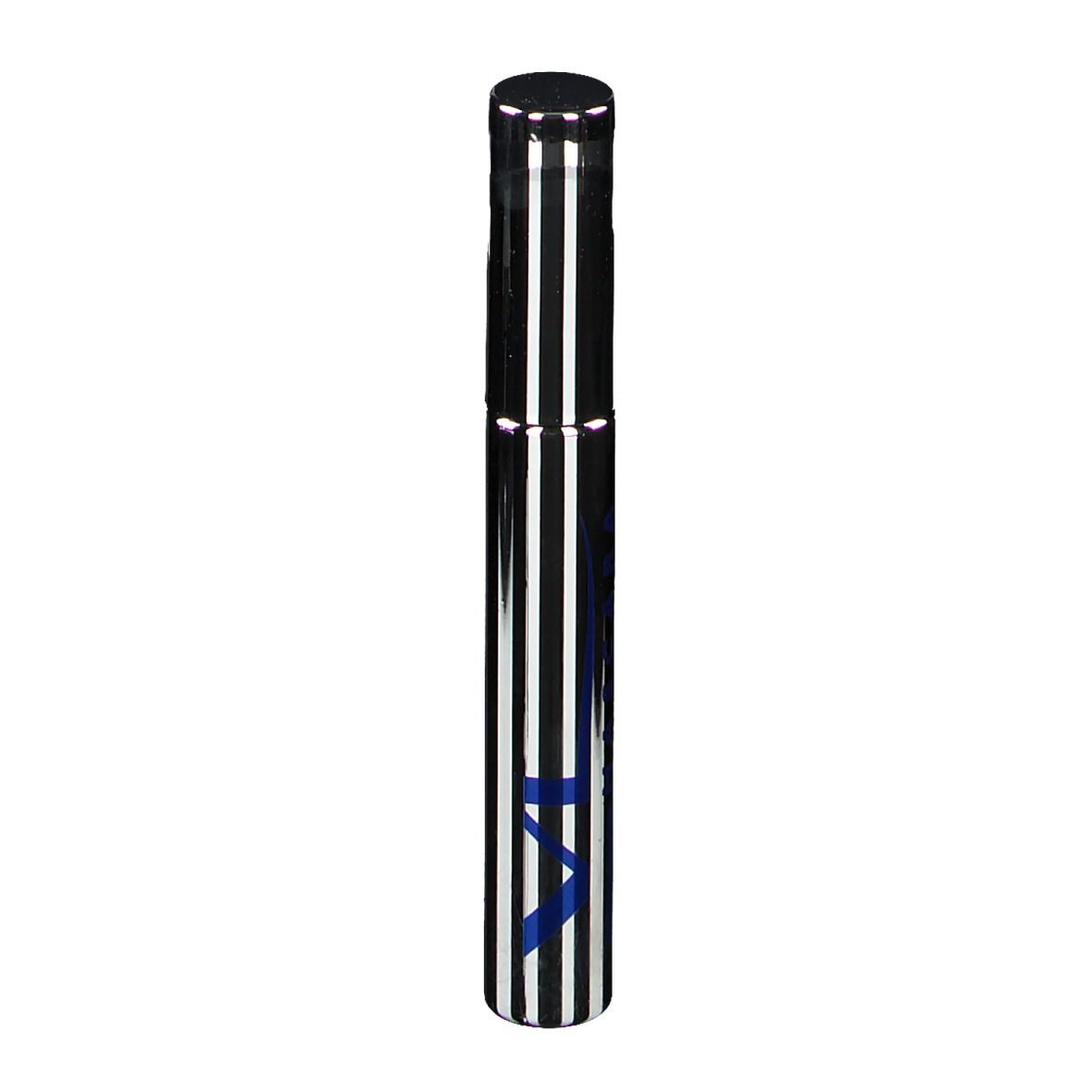 Mascara-Tube mit schwarzem Deckel und silber-schwarzen Streifen. Aufschrift: VL.