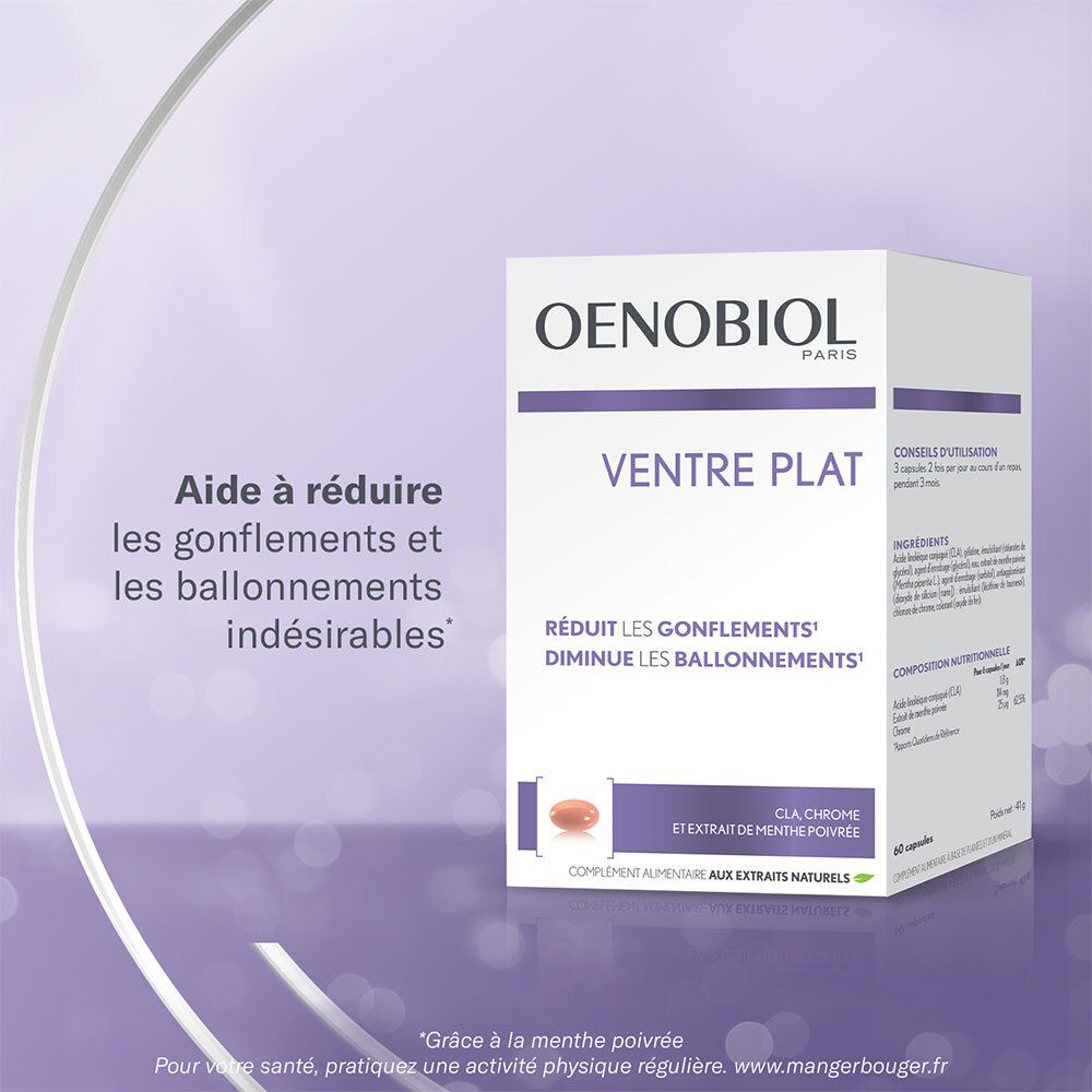 OENOBIOL Ventre Plat Packung. Text: "Aide à réduire les gonflements et les ballonnements".