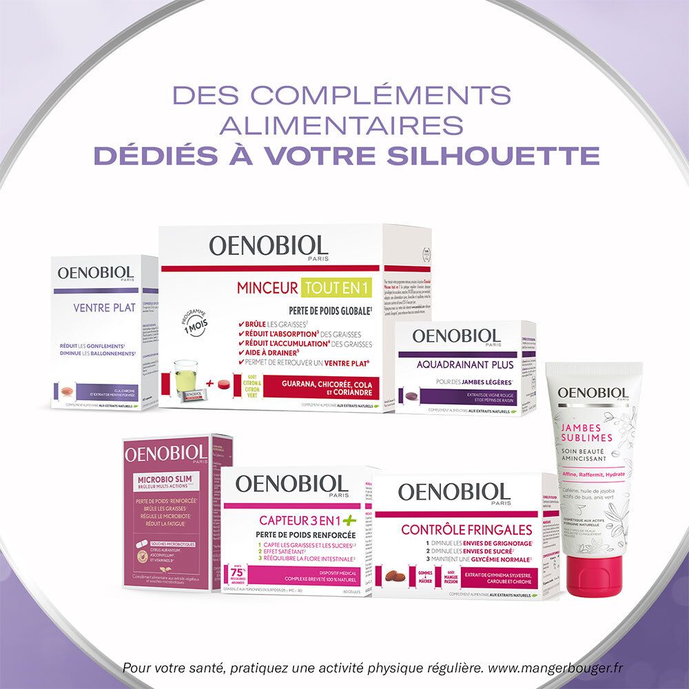 Verschiedene OENOBIOL Produkte. Ventre Plat, Minceur, Aquadrainant, etc.