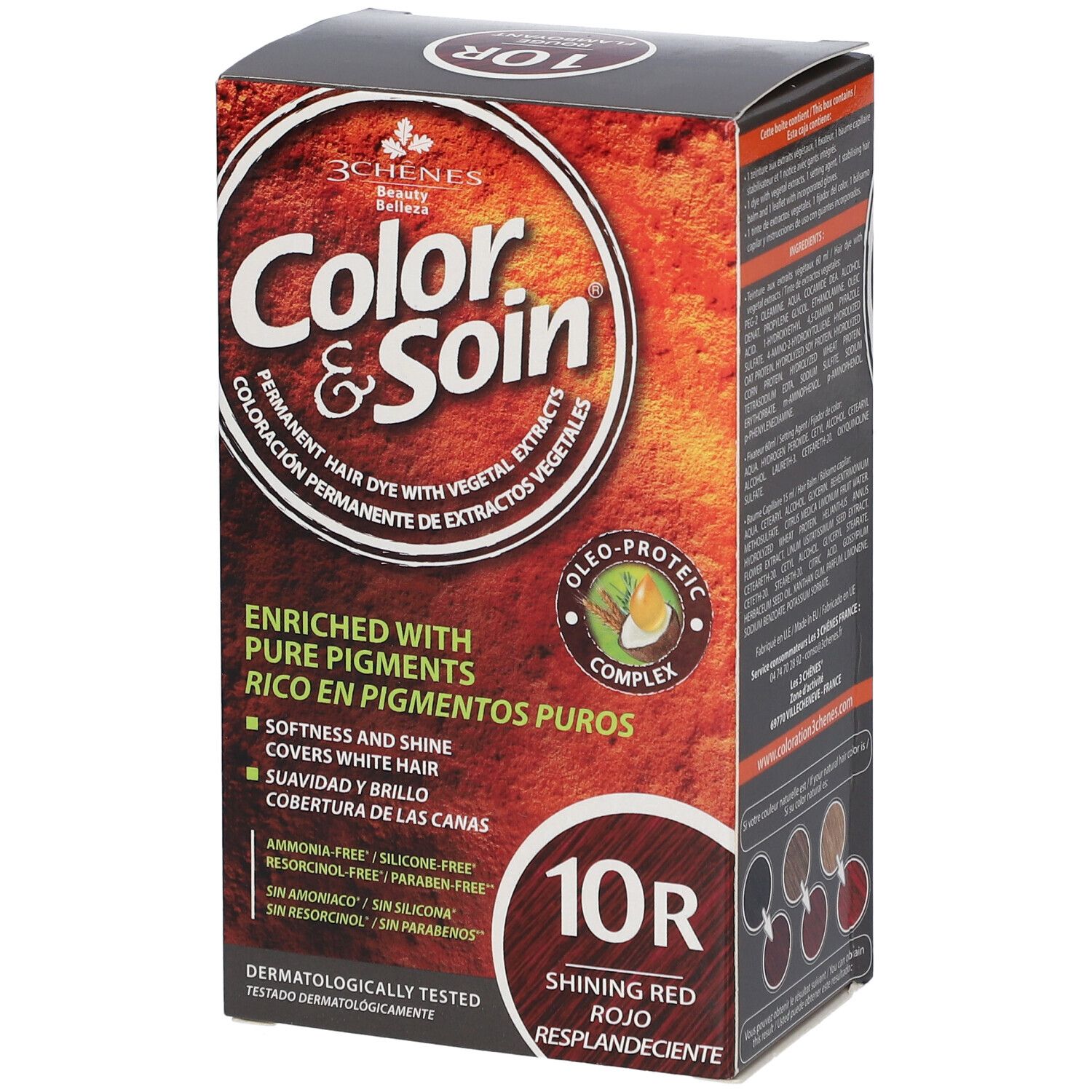 Haarfärbemittel-Box. "Color & Soin" 10R. Text: "Enriched with pure pigments".
