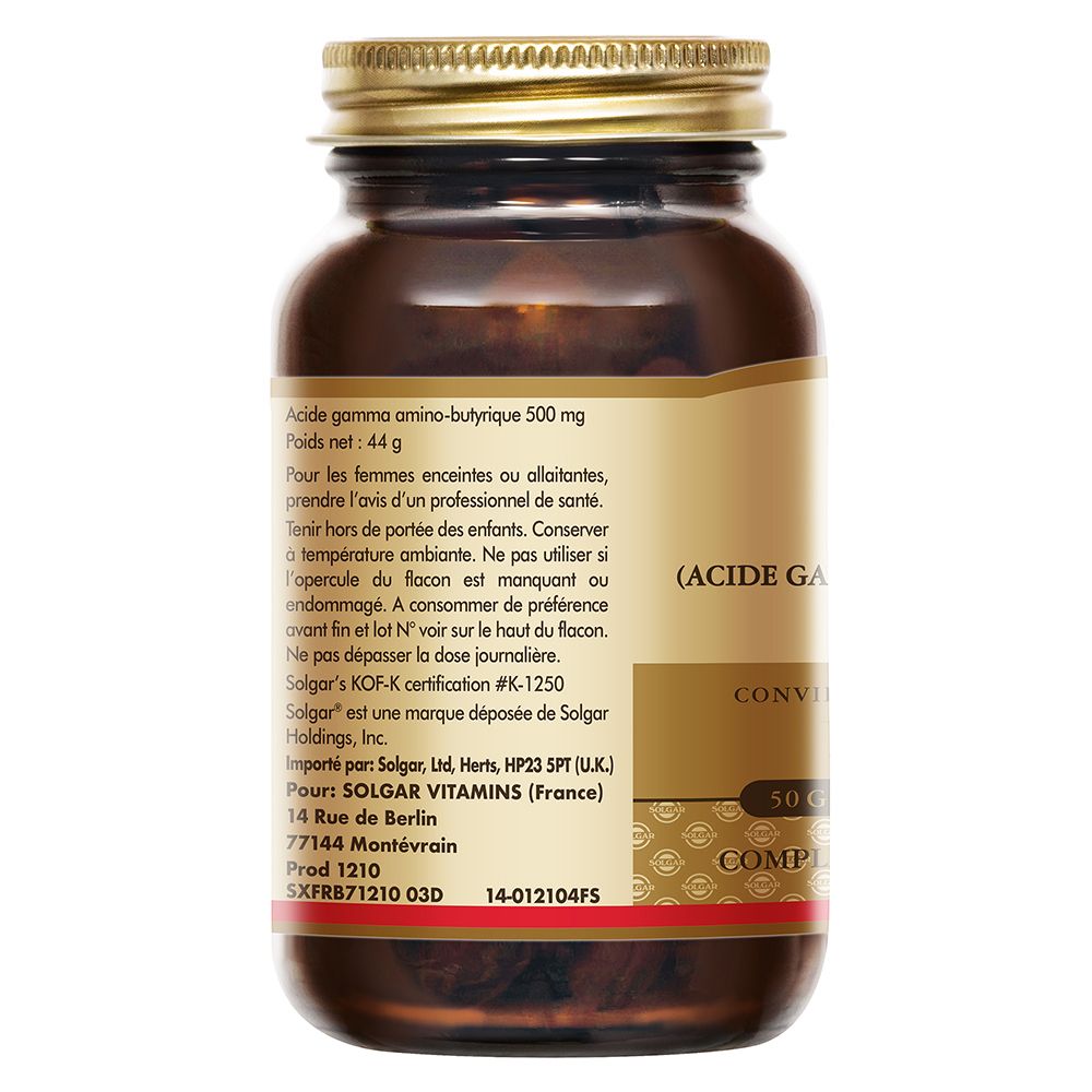 Dos du flacon en verre brun. Étiquette avec informations sur les ingrédients et le fabricant.