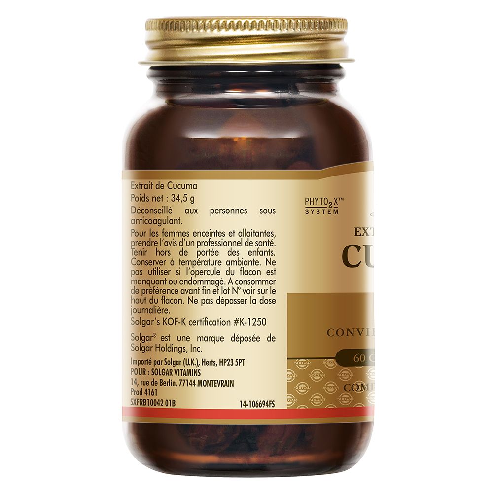 Dos du flacon. Étiquette avec informations produit, poids et ingrédients. Certification KOF-K.