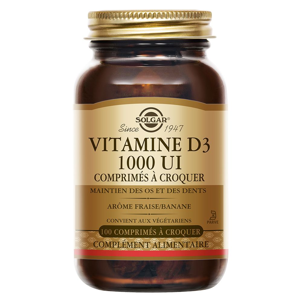 Solgar Vitamine D3 1000 UI à croquer - Fraise/Banane - Défenses immunitaires