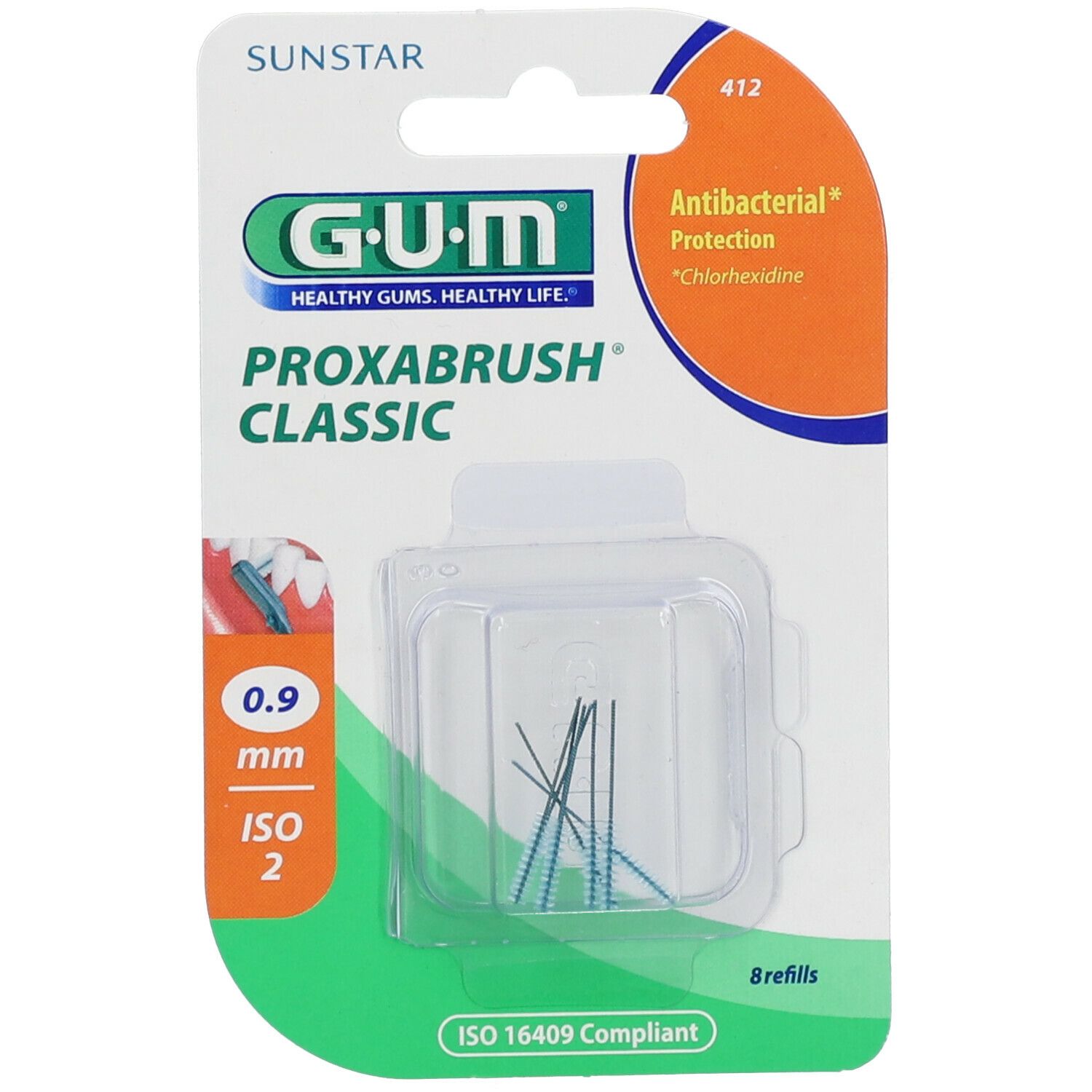 Gum® Proxabrush® Classic Recharge Brossette interdentaire cylindrique 0,9 mm orange