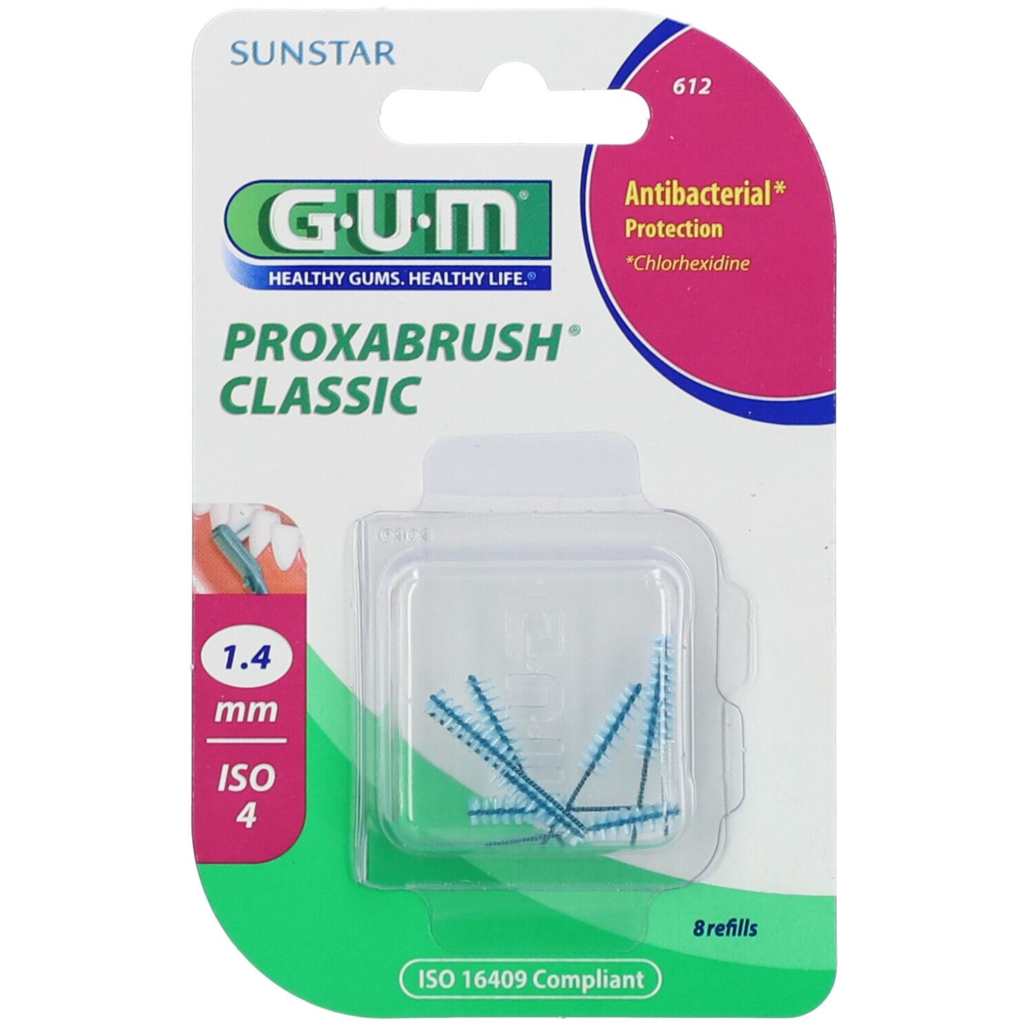 Gum® Proxabrush® Classic Recharge Brossette interdentaire cylindrique 1,4 mm rose