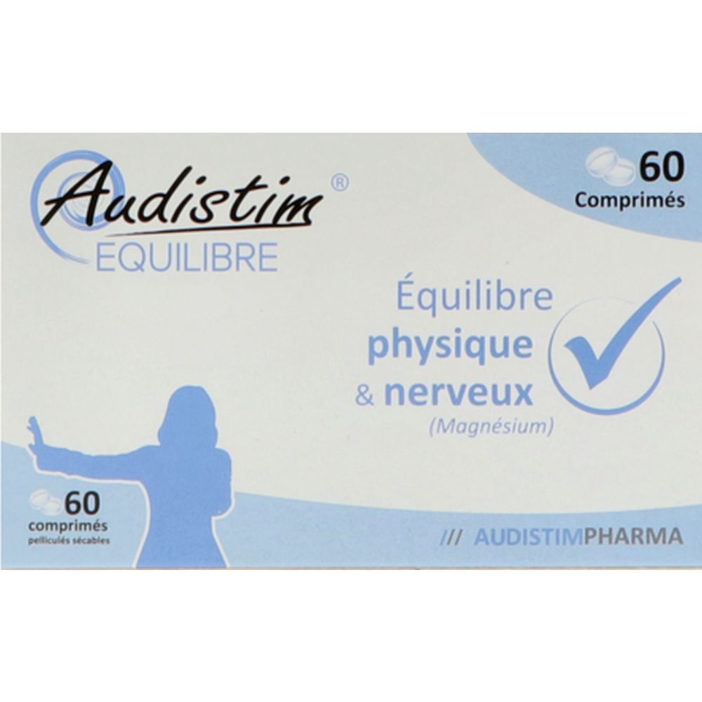 Boîte de 60 comprimés. Inscription: Audistim Équilibre, Équilibre physique & nerveux (Magnésium).