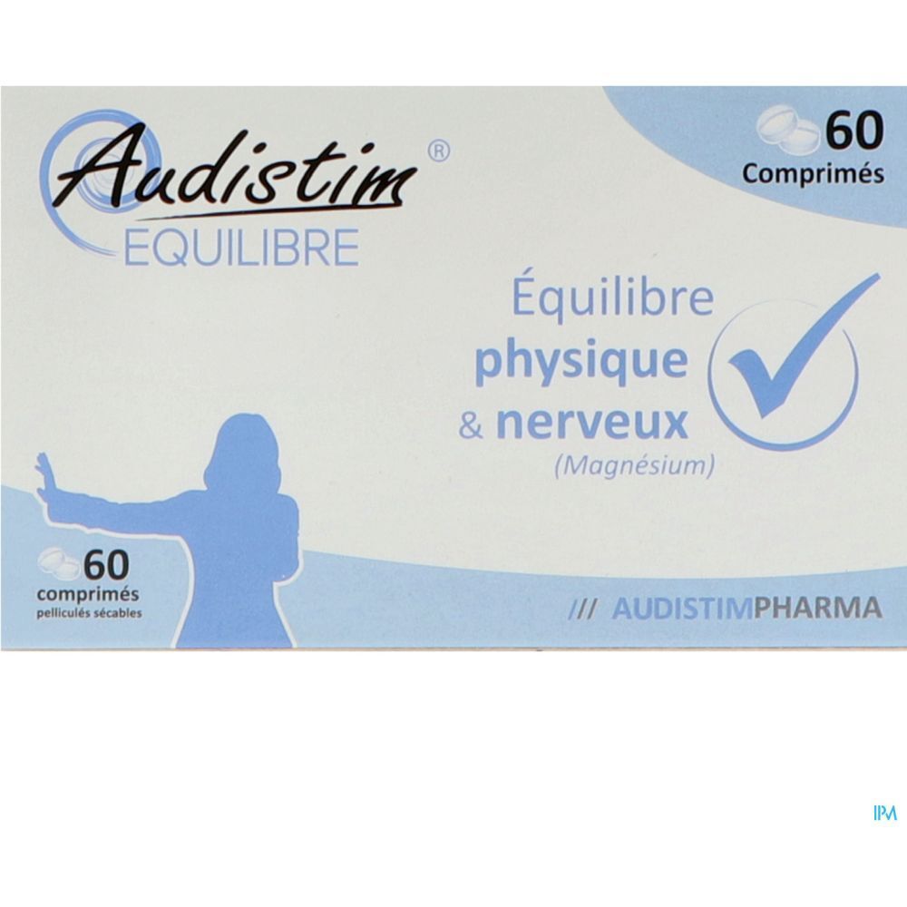 Boîte de 60 comprimés. Inscription: Audistim Équilibre, Équilibre physique & nerveux (Magnésium).