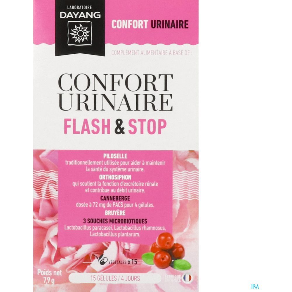 Boîte rose avec nom du produit et logo. Contient 15 gélules. Texte en français.