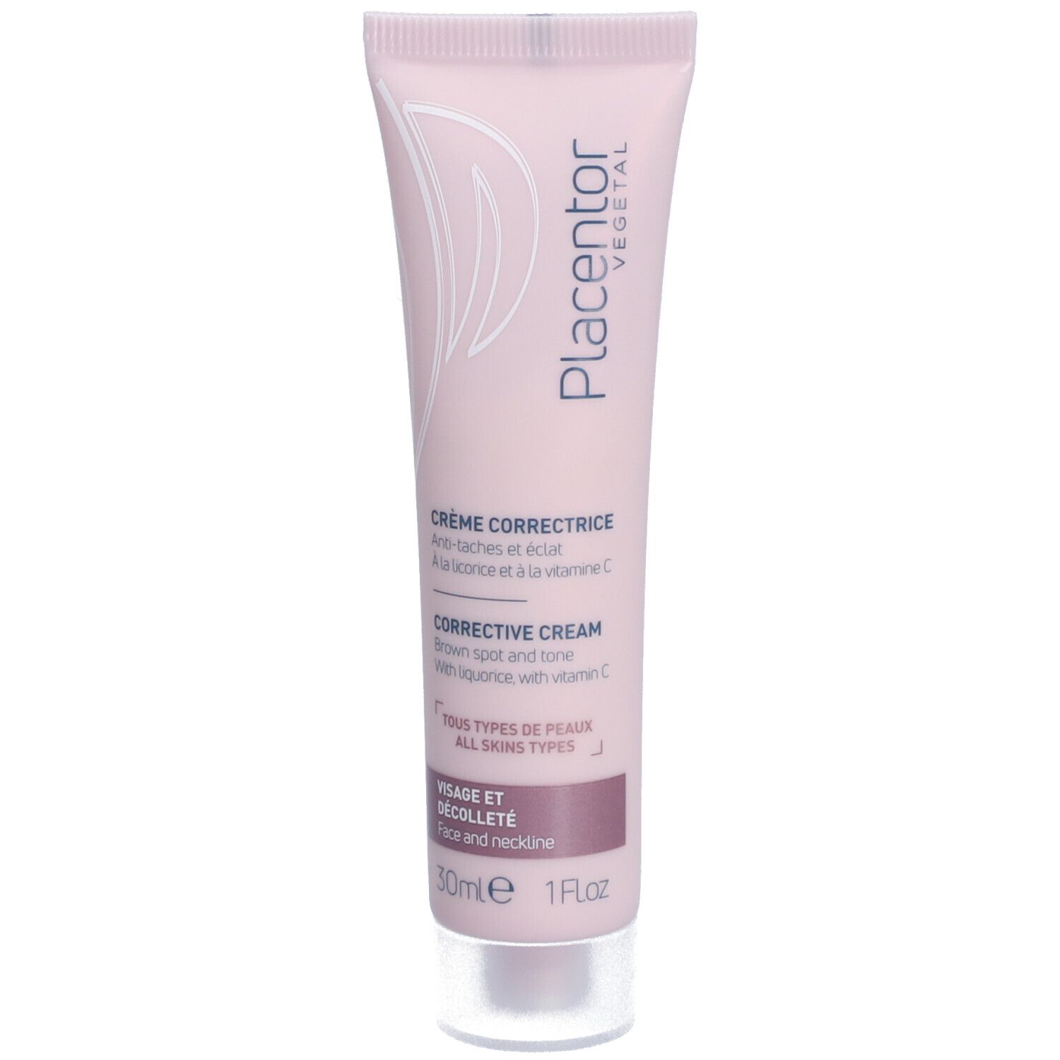Tube rose Placentor Vegetal. Crème Correctrice, Corrective Cream. Tous types de peaux. 30ml. Visage et décolleté.