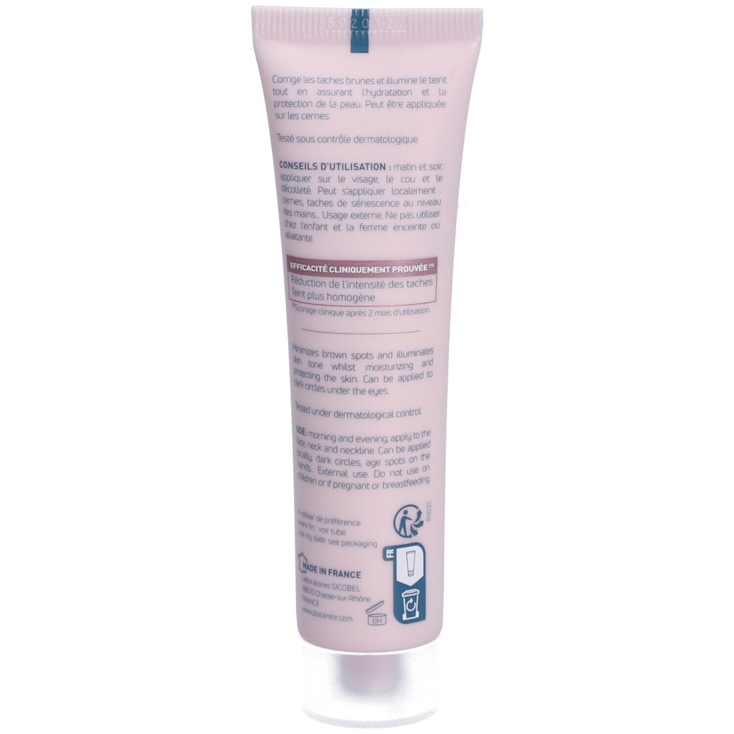 Dos du tube. Conseils d'utilisation, ingrédients, Fabriqué en France. Testé dermatologiquement.