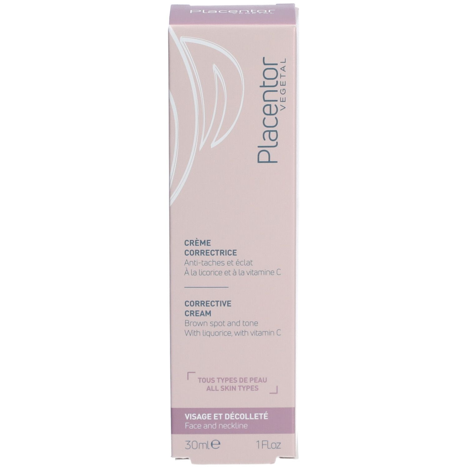Emballage de la crème Placentor Vegetal. Crème Correctrice, Corrective Cream. Tous types de peaux. 30ml.