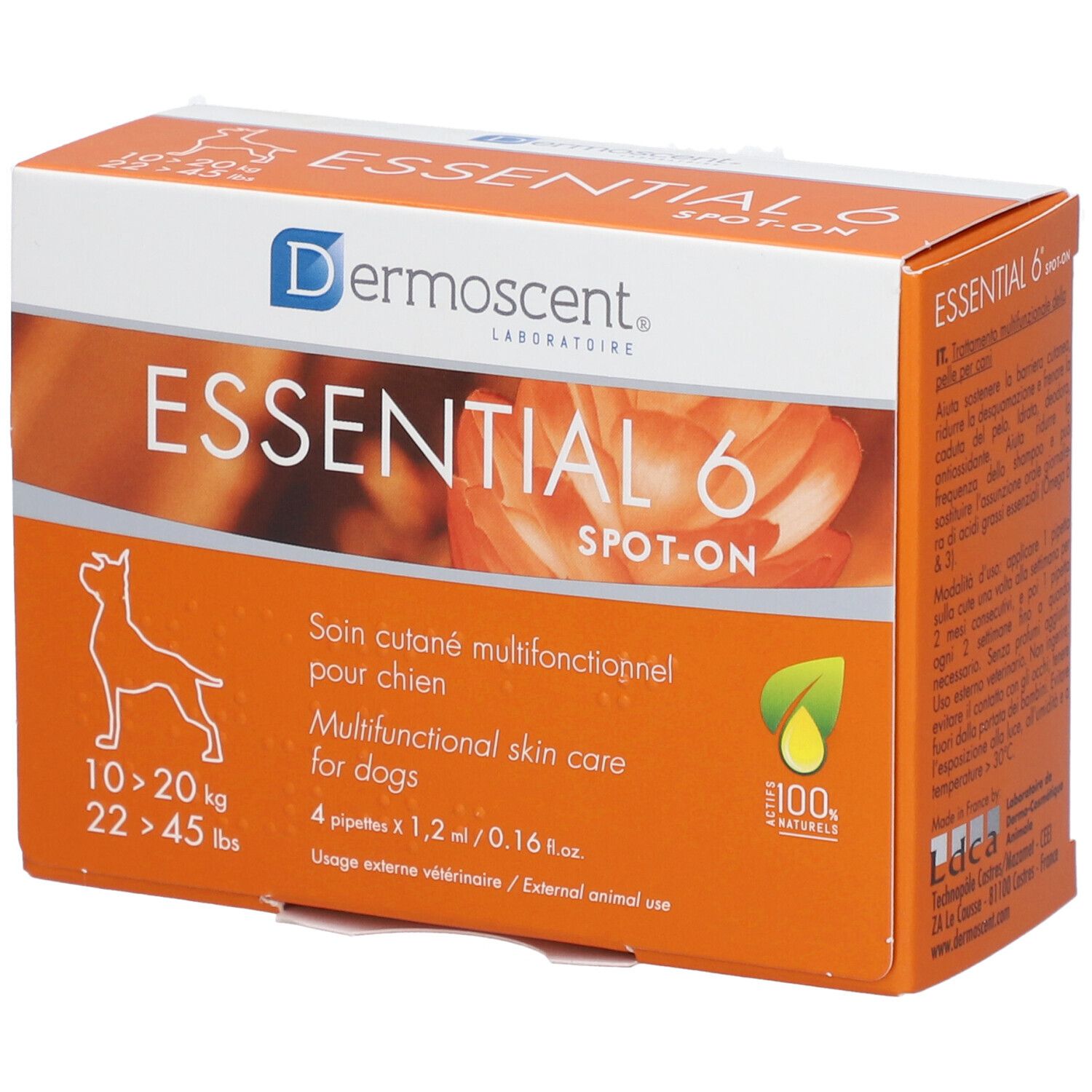 Essential 6 Dermoscent Spot ON Chien - Spot-on, soin dermocosmétique pour chien moyen. 5 ml Einzeldosispipetten