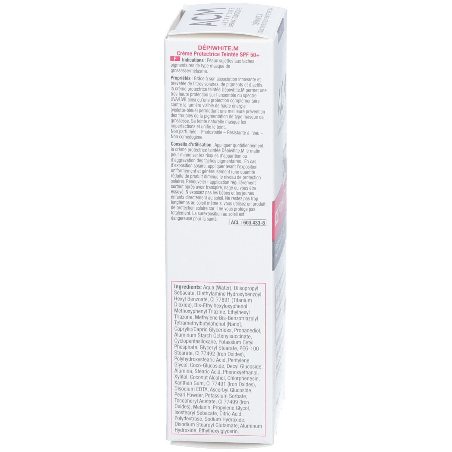 Schachtel-Seite mit Text. Inhaltsstoffe und Informationen zum Produkt.