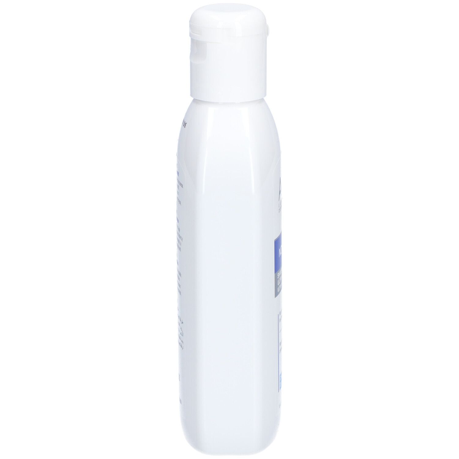 Weiße Flasche, Seitenansicht. Aufschrift: ACM Novophane Shampooing Ultra-nutritif. Für trockenes, geschädigtes Haar.