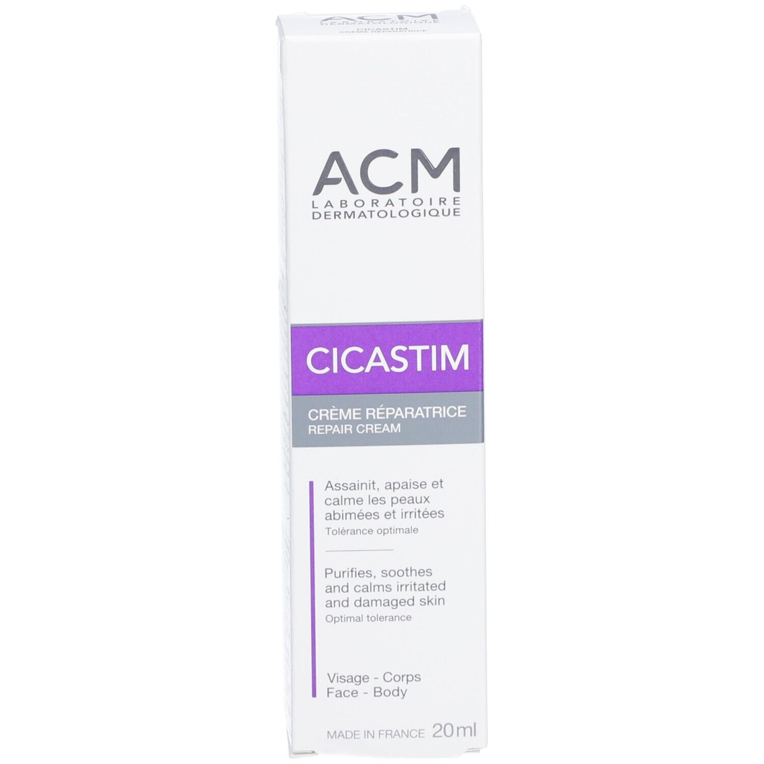 Schachtel "ACM Cicastim". Produktname und Marke deutlich sichtbar. Enthält 20ml.