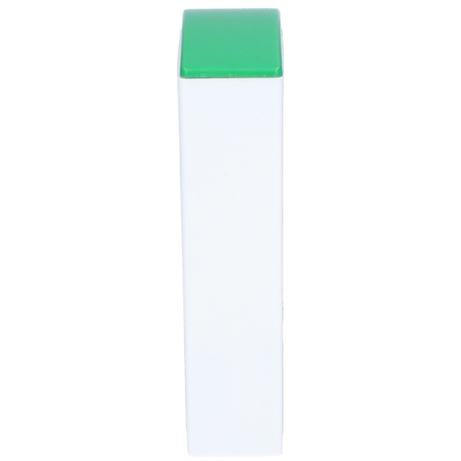 Distributeur de comprimés blanc et vert, vue verticale.
