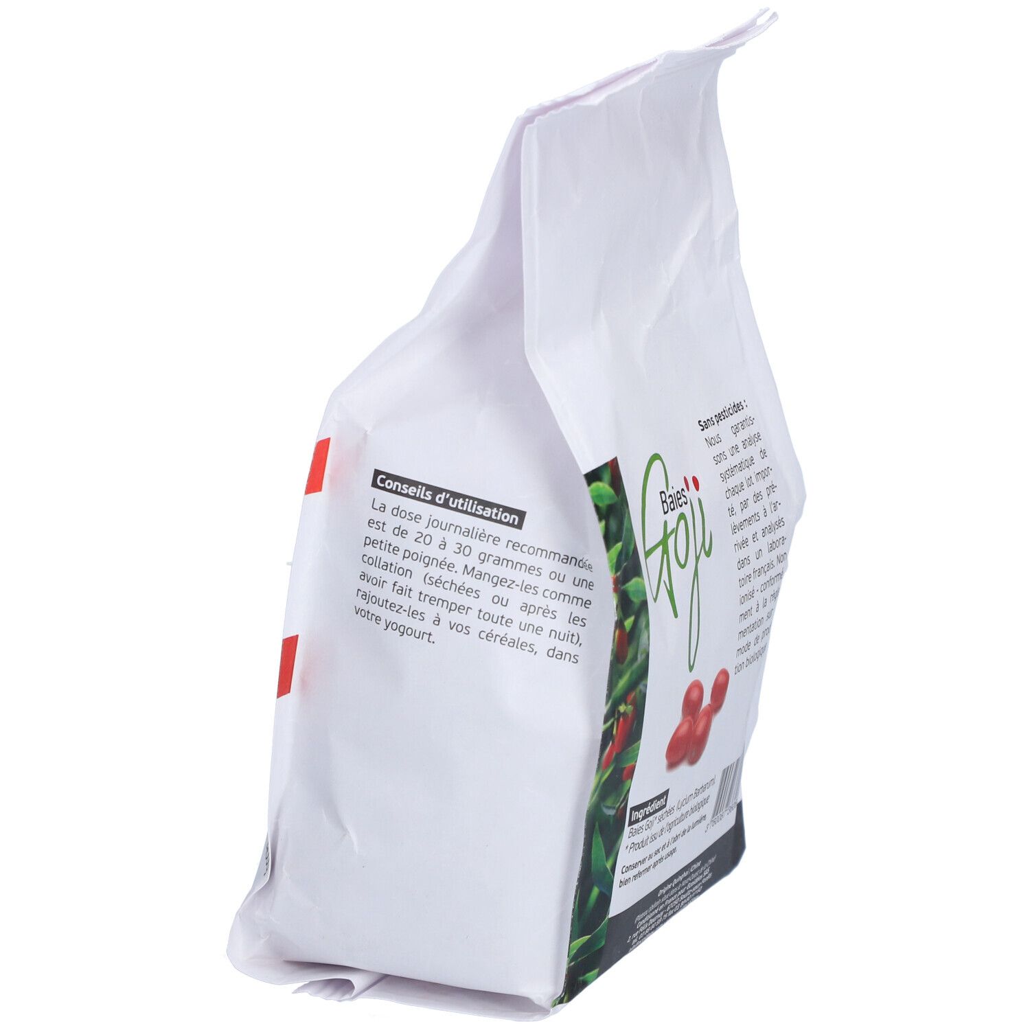 Sachet de baies de Goji séchées. Conseils d'utilisation. Label bio.