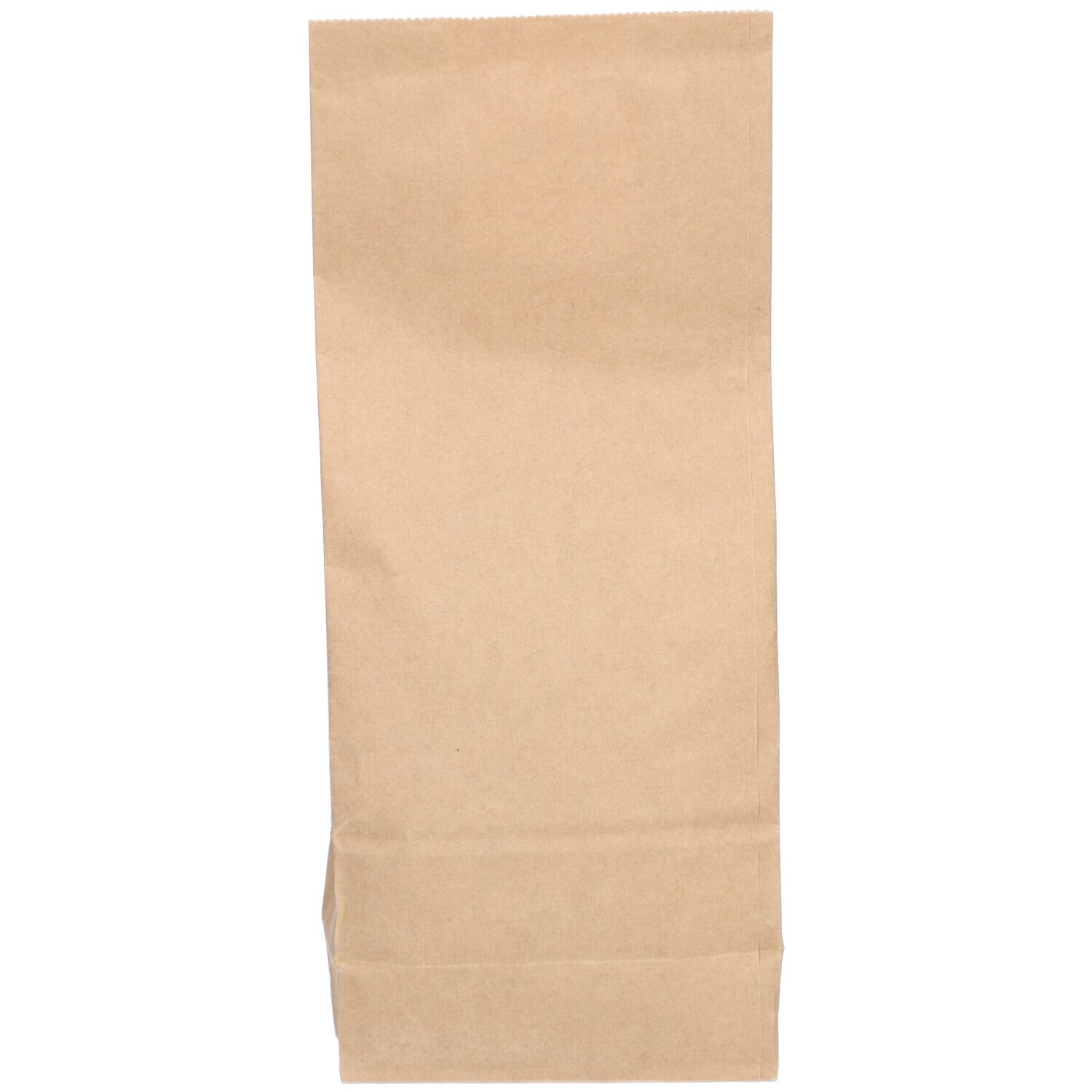 Sachet en papier brun, rectangulaire, fermé. Face avant sans impression.