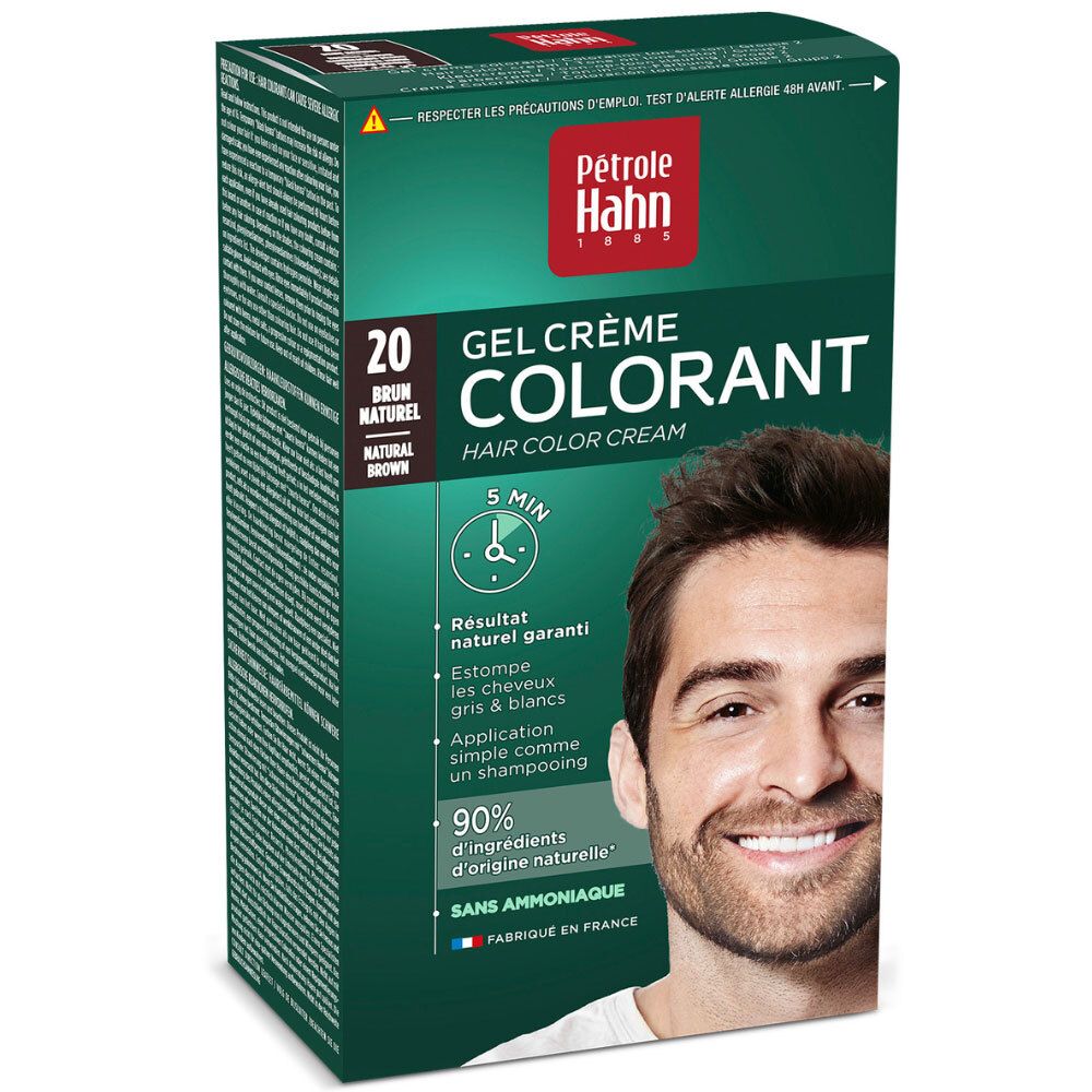 Pétrole Hahn Gel Crème Colorant 20, natürliche Braunhaarfarbe. Für Männer.
