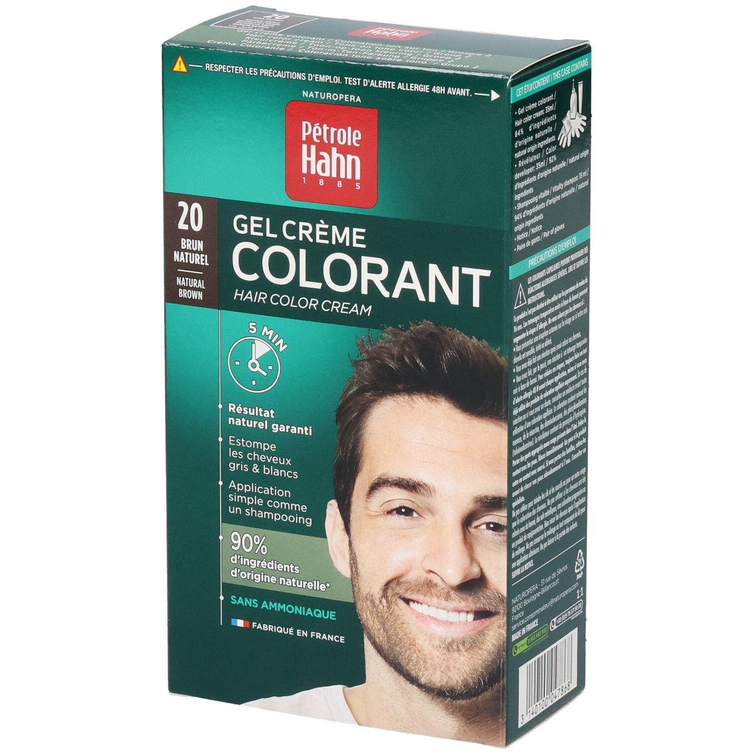 Pétrole Hahn Gel Crème Colorant 20, natürliche Braunhaarfarbe. Für Männer.