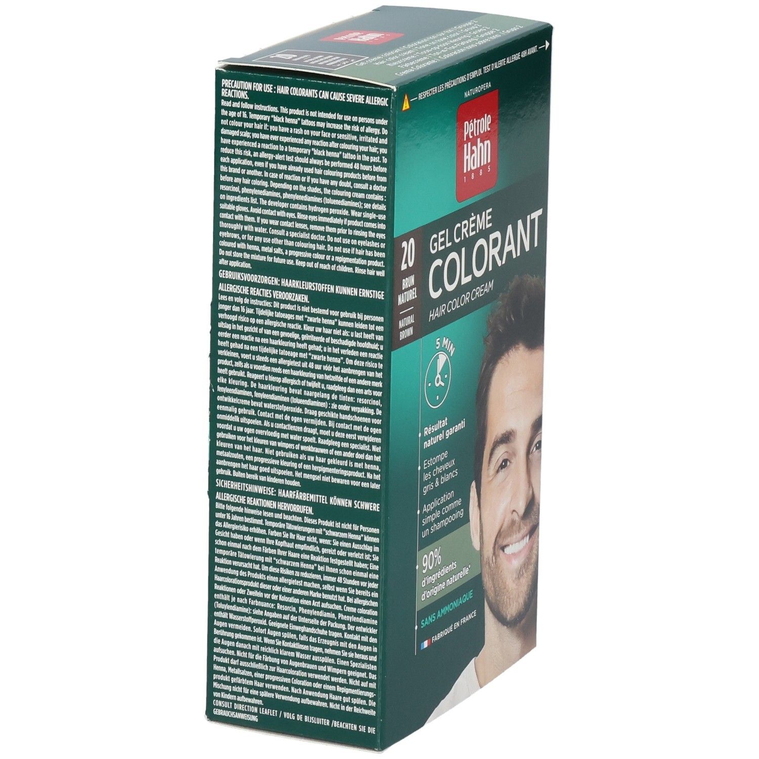 Pétrole Hahn Gel Crème Colorant 20, natürliche Braunhaarfarbe. Für Männer.