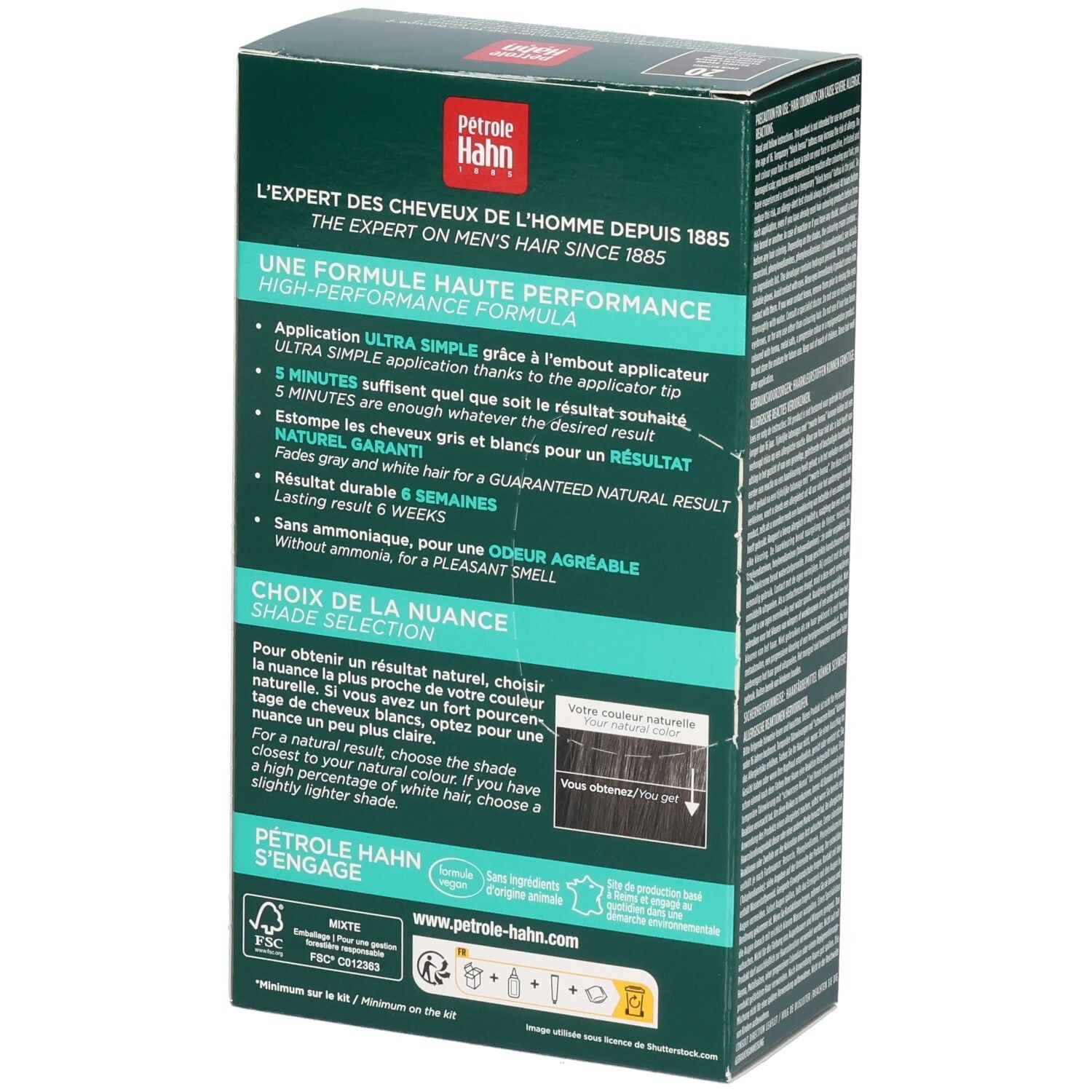 Pétrole Hahn Gel Crème Colorant 20, natürliche Braunhaarfarbe. Für Männer.