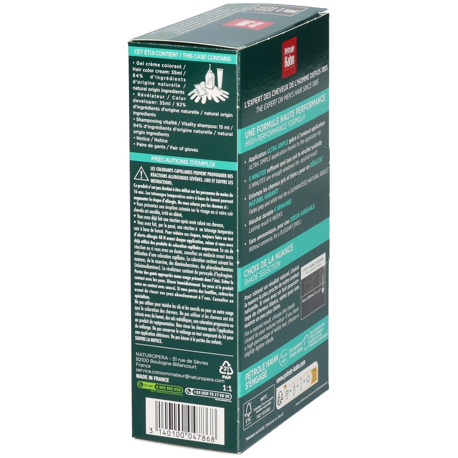 Pétrole Hahn Gel Crème Colorant 20, natürliche Braunhaarfarbe. Für Männer.