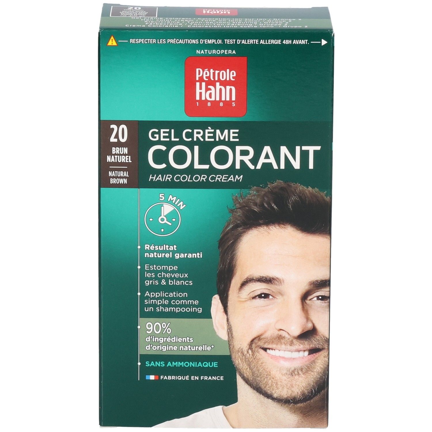 Pétrole Hahn Gel Crème Colorant 20, natürliche Braunhaarfarbe. Für Männer.