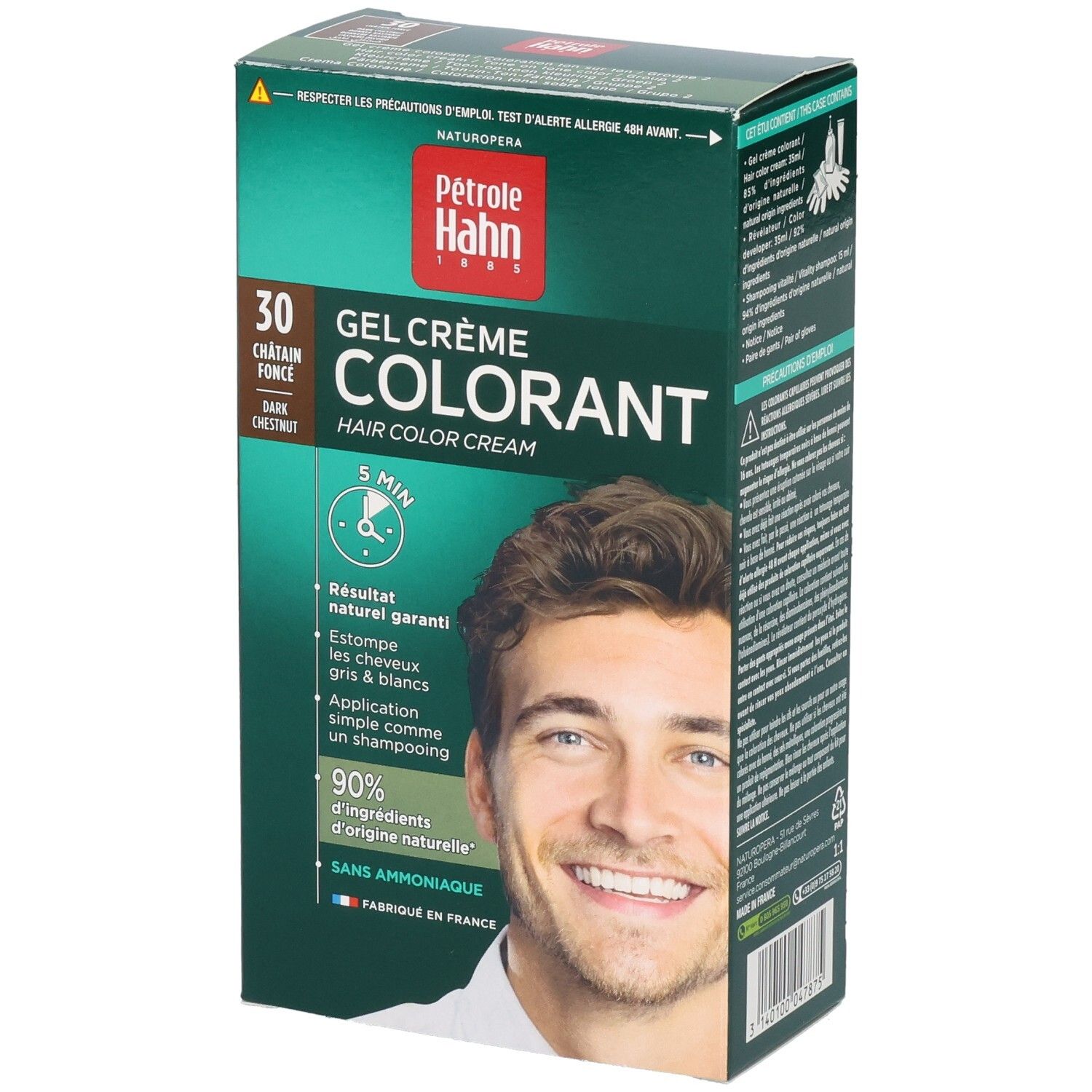 Pétrole Hahn Färbegel-Creme-Kit 30 Dunkelkastanie. Rückseite mit Anwendungshinweisen.