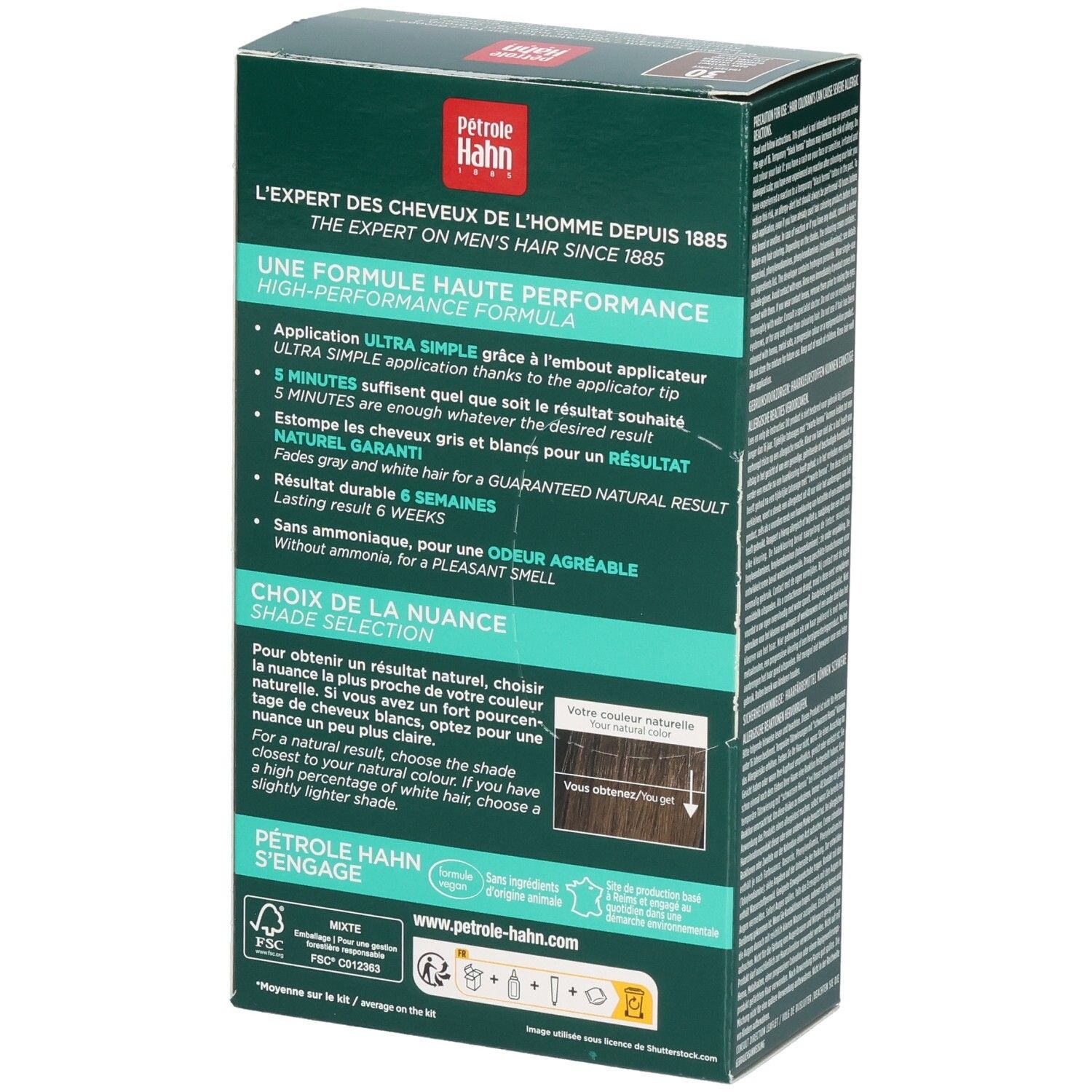 Pétrole Hahn Färbegel-Creme-Kit 30 Dunkelkastanie. Rückseite mit Anwendungshinweisen.
