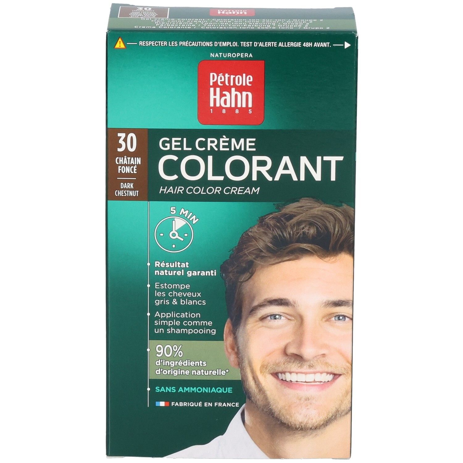 Pétrole Hahn Färbegel-Creme-Kit 30 Dunkelkastanie. Vorderseite mit Anwendungshinweisen.