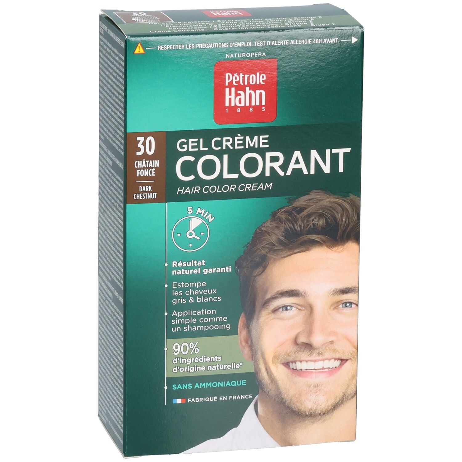 Pétrole Hahn Färbegel-Creme-Kit 30 Dunkelkastanie. Vorderseite mit Anwendungshinweisen.