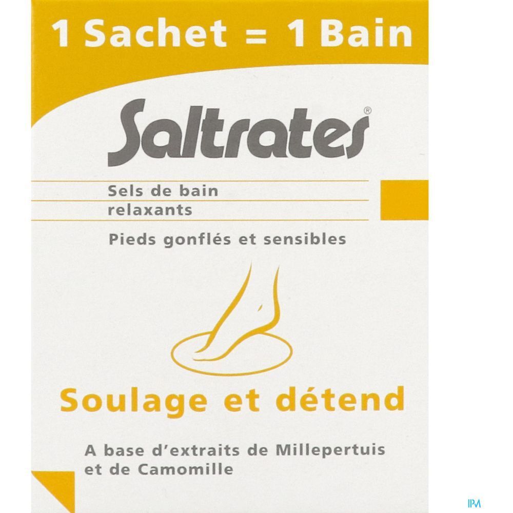 Boîte avec texte et logo. Jaune et blanc. Illustration d'un pied.