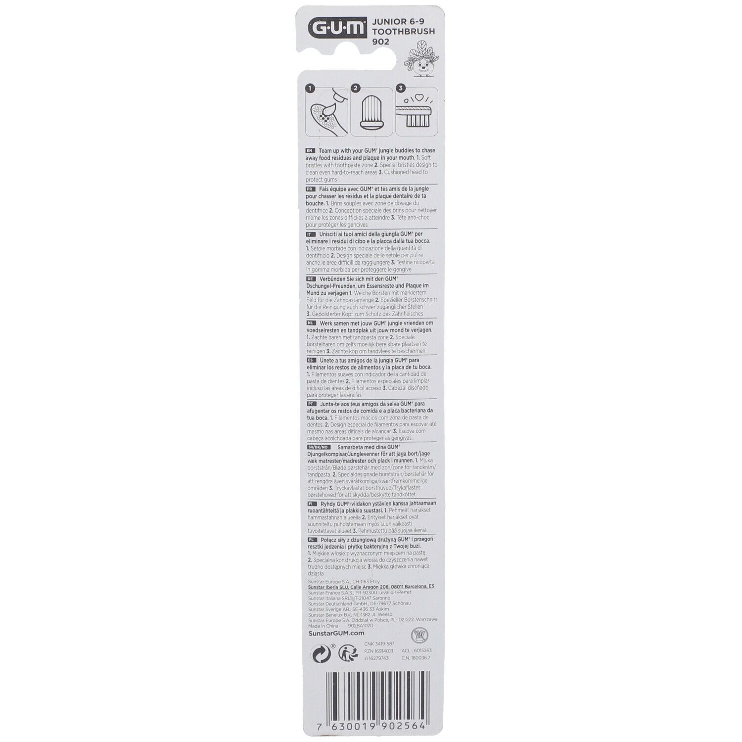 Dos de l'emballage blister avec informations et instructions sur le produit.