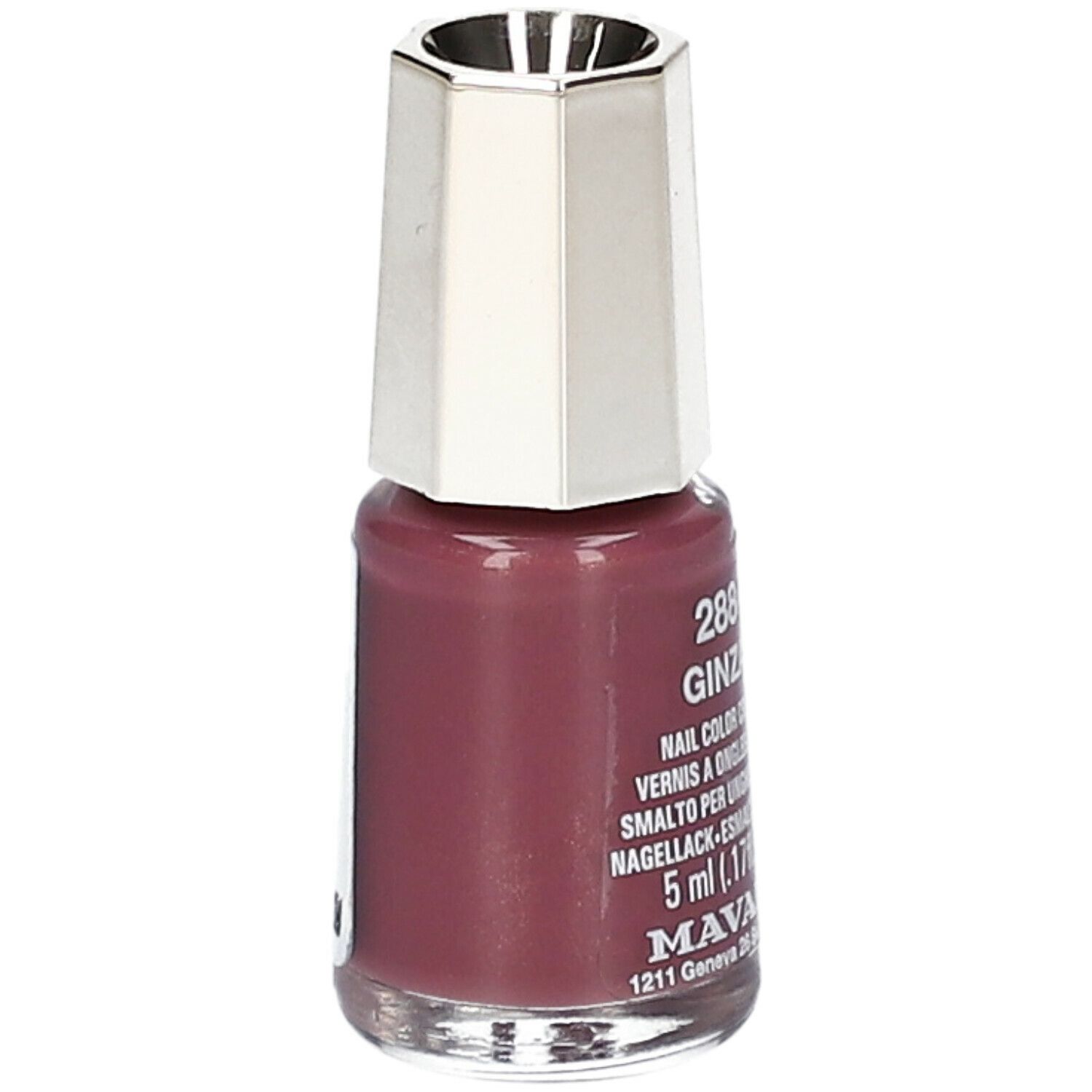 Flacon de vernis à ongles Ginza 288. Flacon avec bouchon argenté. Inscription: Nail Color Cream, 5 ml.