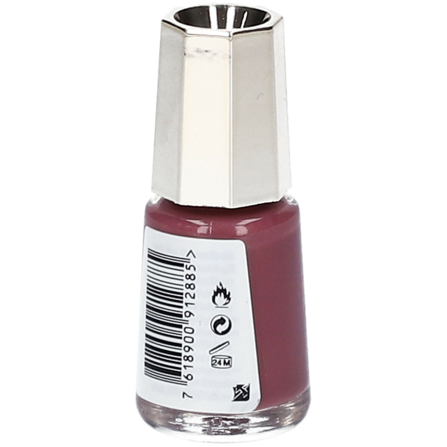 Dos du flacon de vernis à ongles. Code-barres et pictogrammes. Couleur Ginza 288. Bouchon argenté.