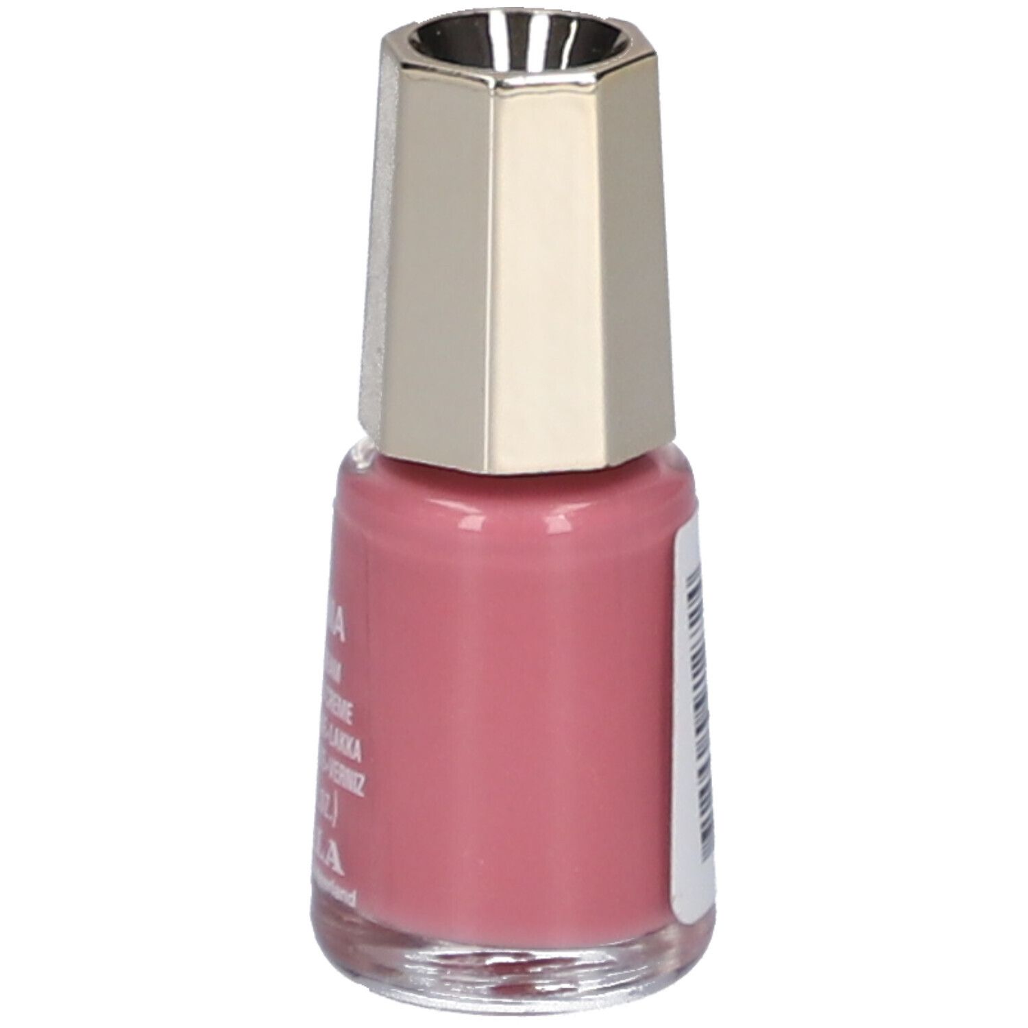 Flacon de vernis à ongles rose. Bouchon doré. Inscription : Nail Color Cream, 5 ml.