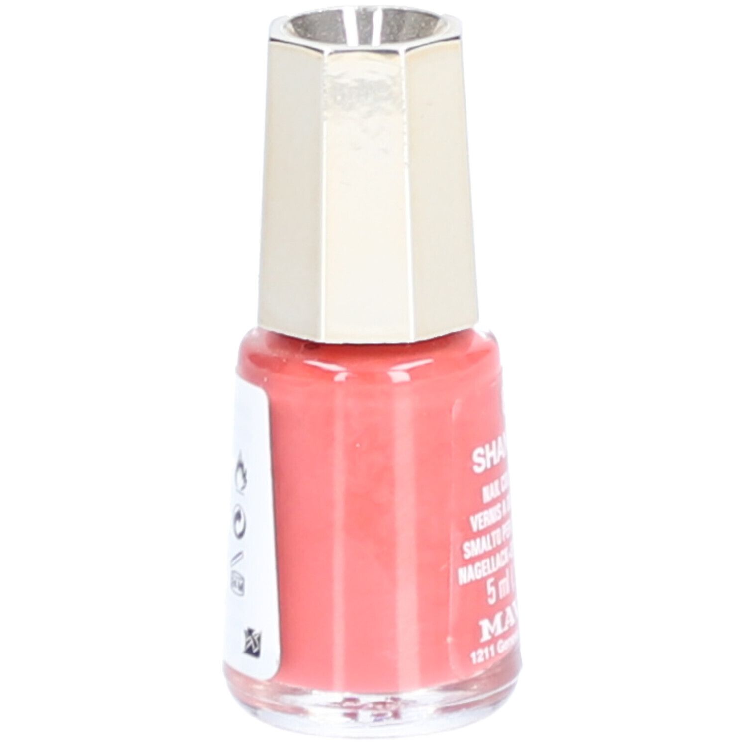 Nagellackflasche, rot. Aufschrift: Shanghai, Nail Color Cream, 5 ml. Marke: Mavala.