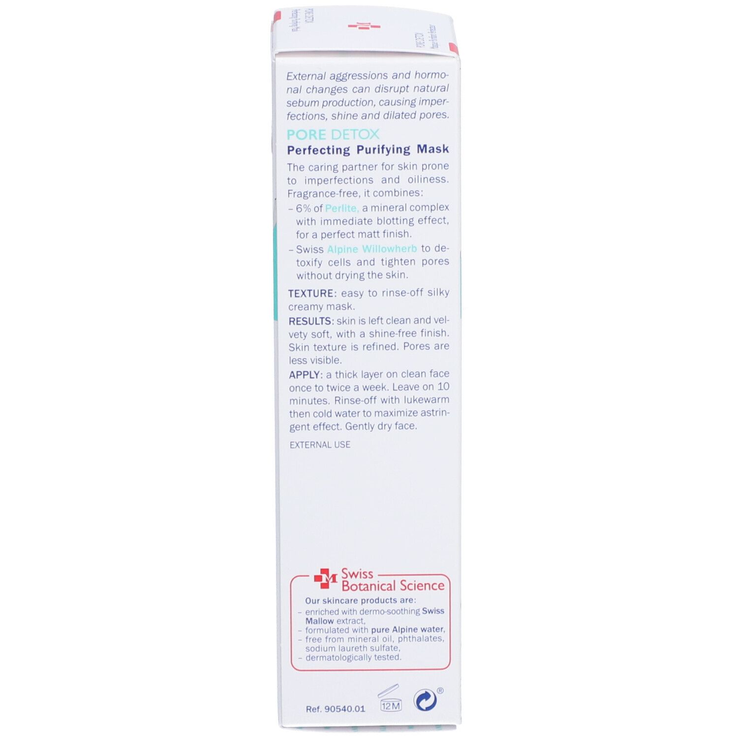 Rückseite der Produktverpackung mit Text. Enthält Informationen zu Inhaltsstoffen und Anwendung.
