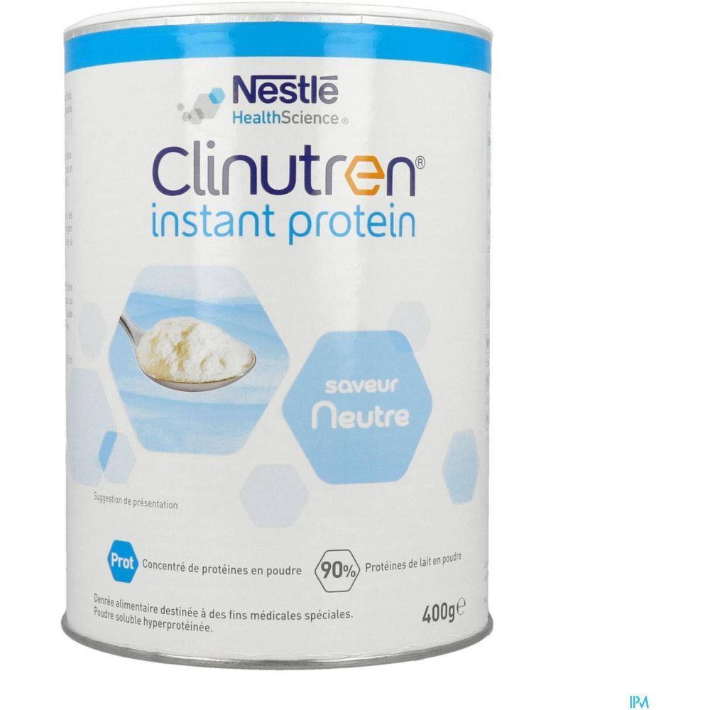 Boîte Clinutren Instant Protein. Saveur neutre. 400g. Nestle HealthScience. Poudre de protéines concentrées.