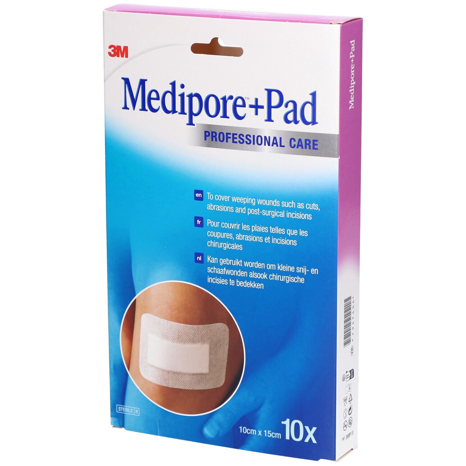 Medipore + PAD - Pansement absorbant, stérile, adhésif 4 côtés. 10 cm x 15 cm - bt 10