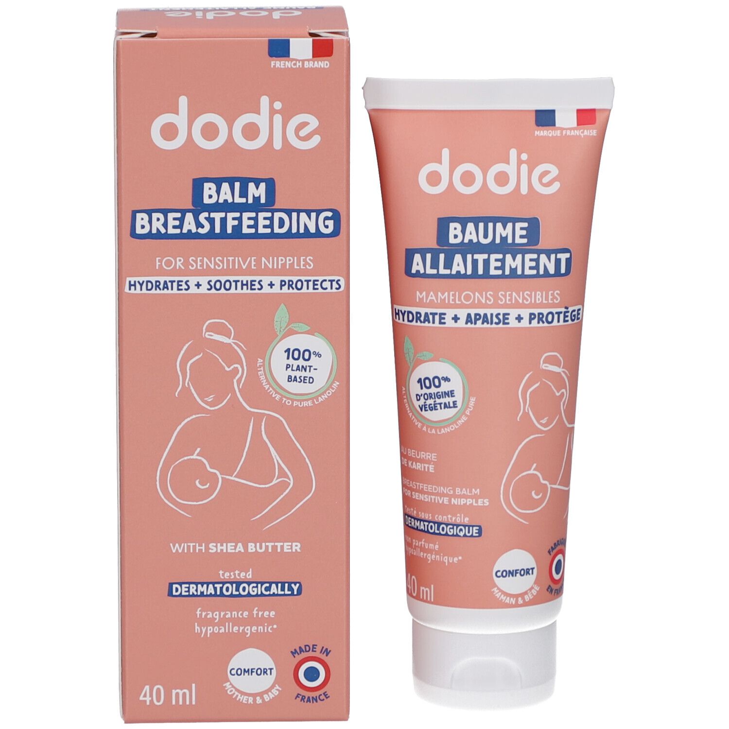 Dodie Stillzeit Pflege Tube und Faltschachtel, vorne.