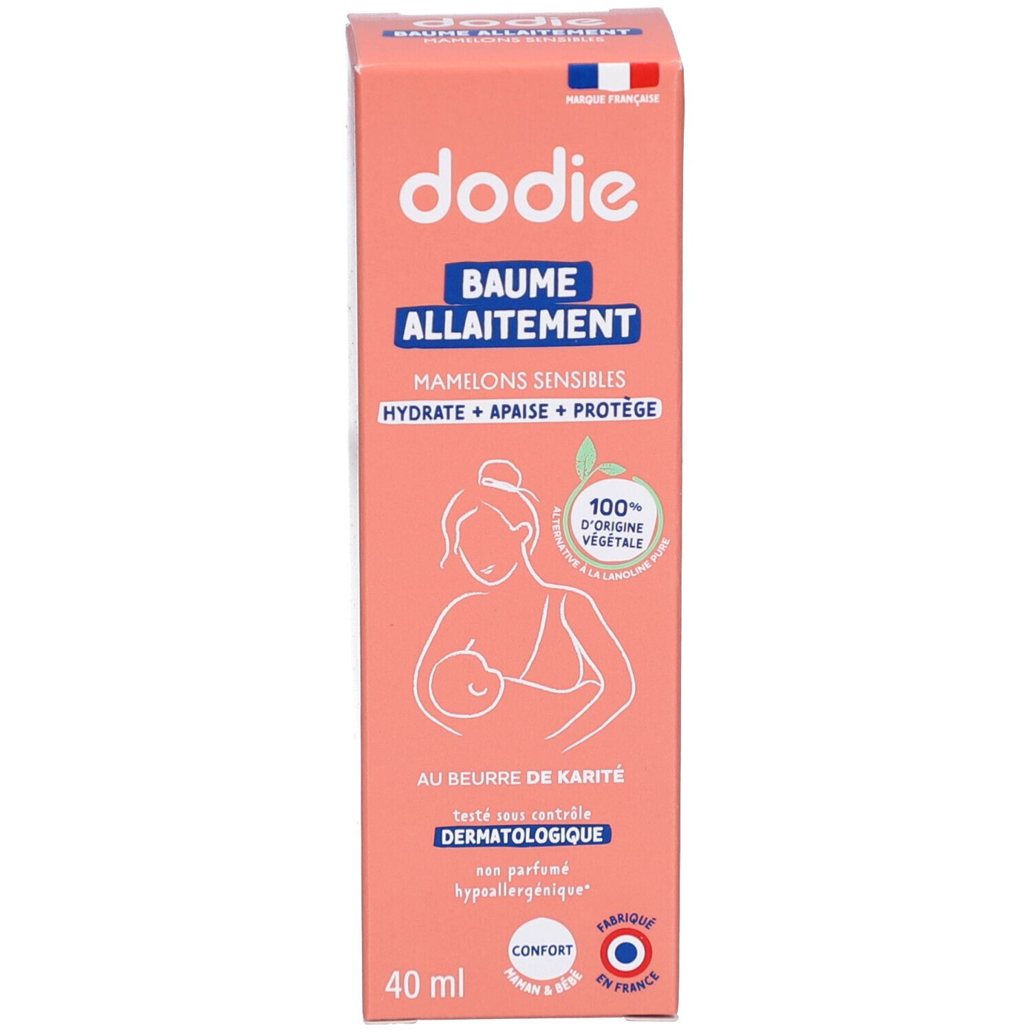 Seite der Dodie Stillzeit Pflege Faltschachtel mit Informationen.