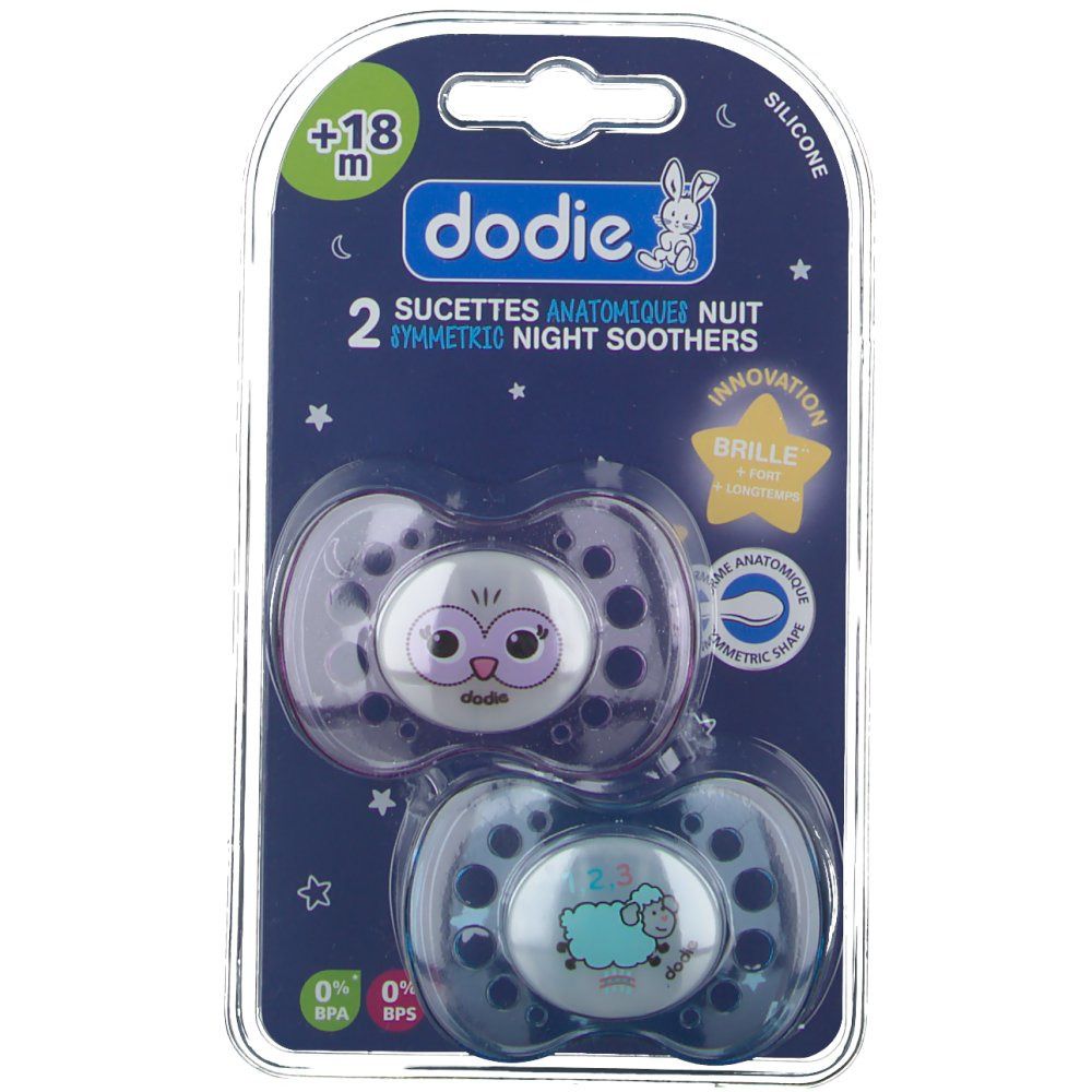 dodie® Sucette +18 Mois 'Chouette et Mouton' Duo Nuit silicone