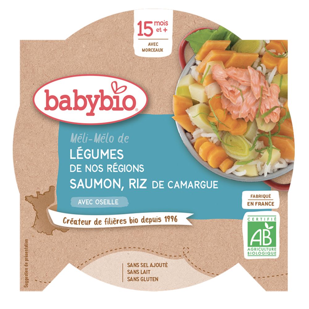 Babybio Méli-Mélo DE Légumes DE NOS Régions Saumon ET RIZ DE Camargue À L'oseille dès 15 mois