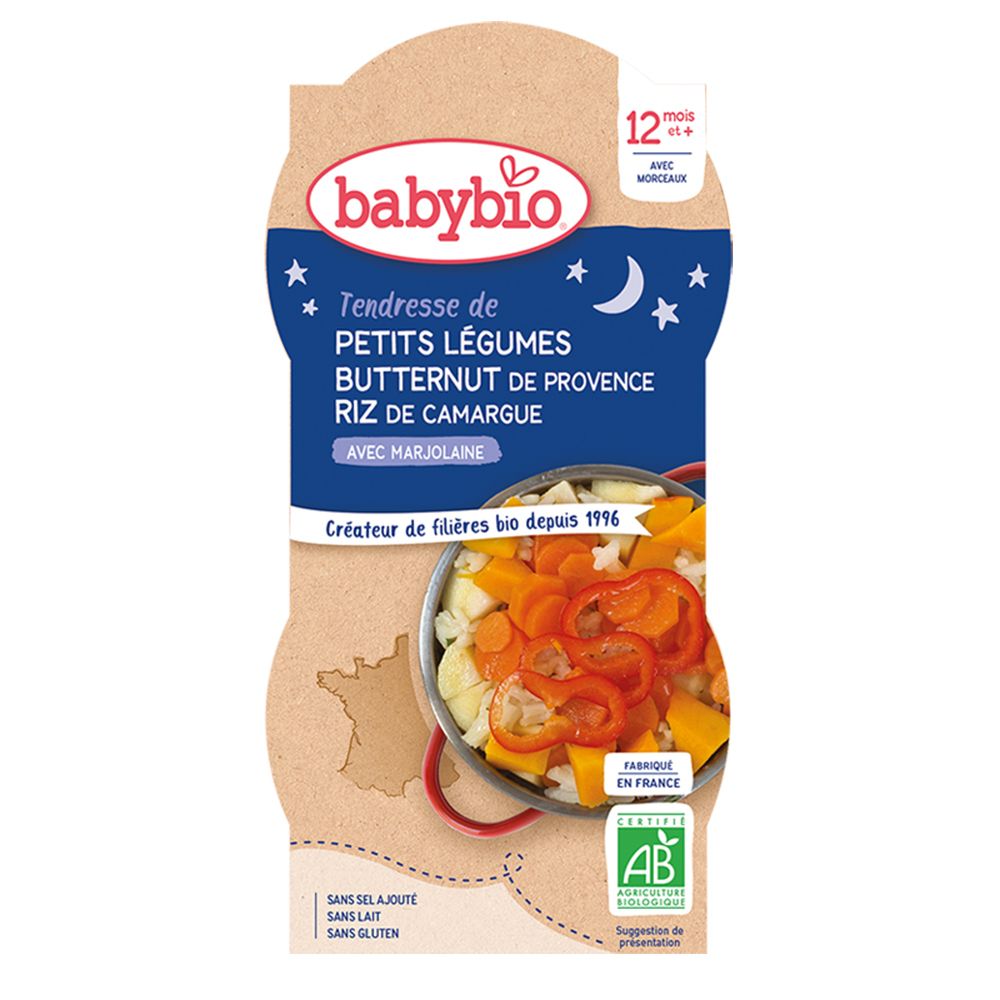 Babybio Tendresse DE Petits Légumes Butternut DE Provence RIZ DE Camargue Marjolaine dès 12 mois