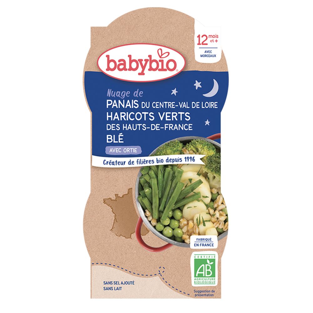 Babybio Nuage DE Panais DU Centre-Val DE Loire Haricots Verts DES Hauts-De-France BLÉ Avec Ortie dès