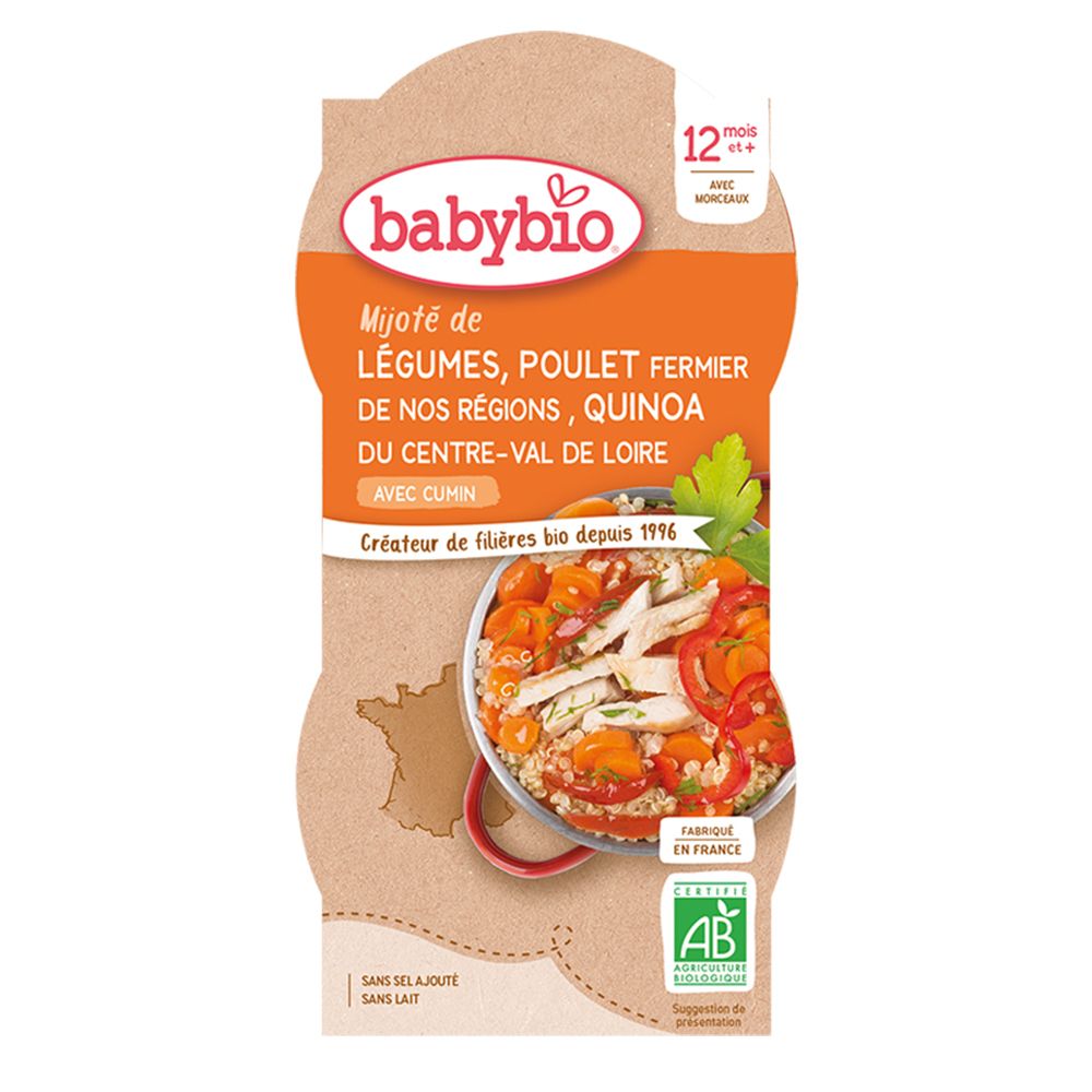 Babybio Mijoté DE Légumes Poulet Fermier DE NOS Régions & Quinoa DU Centre-Val DE Loire Avec Cumin dès 12 mois