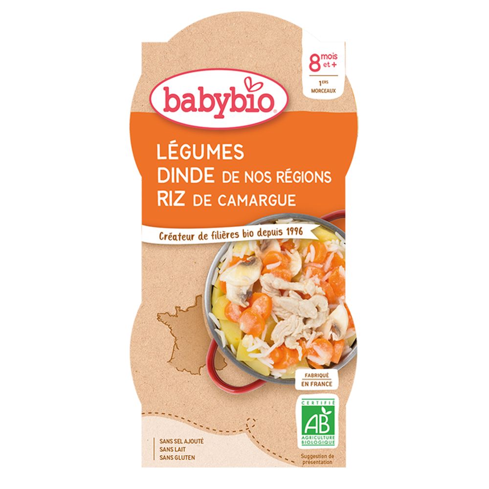 Babybio Légumes Dinde DE NOS Régions & RIZ DE Camargue dès 8 mois