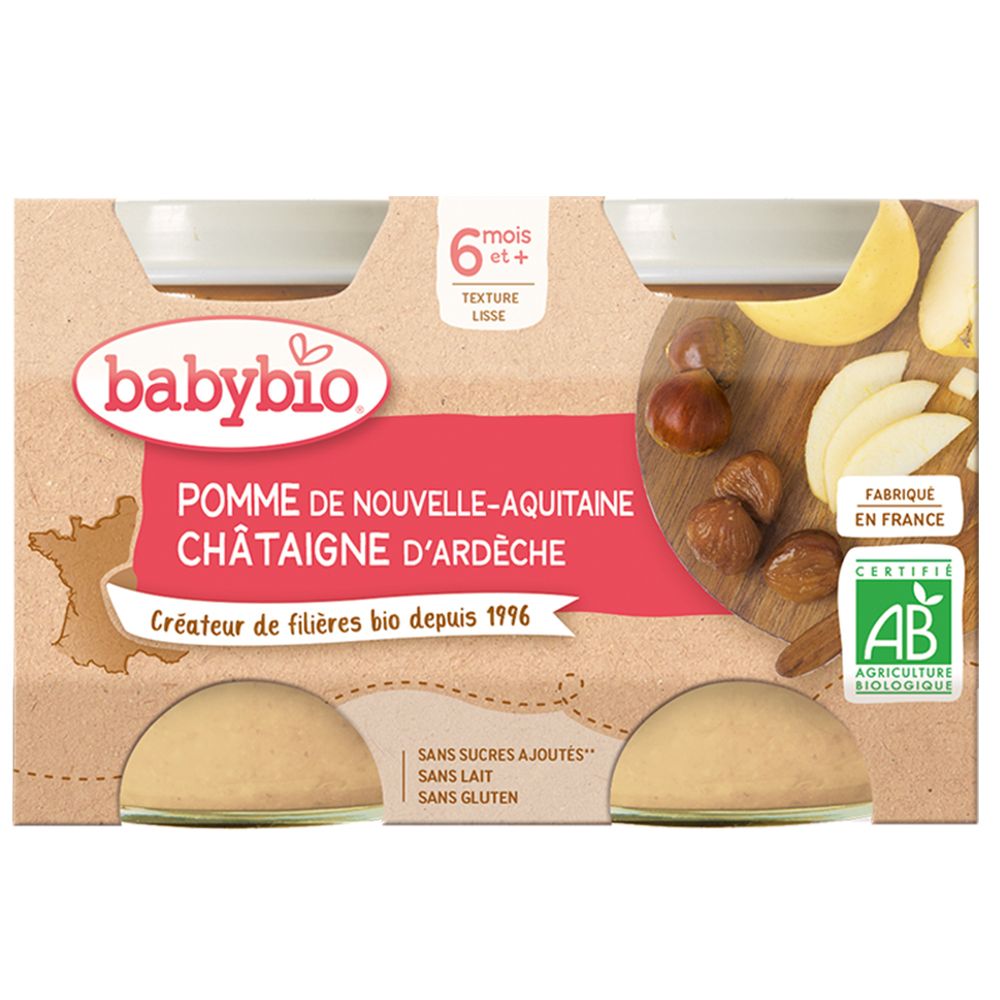 Babybio Petits pots Pommes de Nouvelle-Aquitaine et Châtaigne d'Ardèche